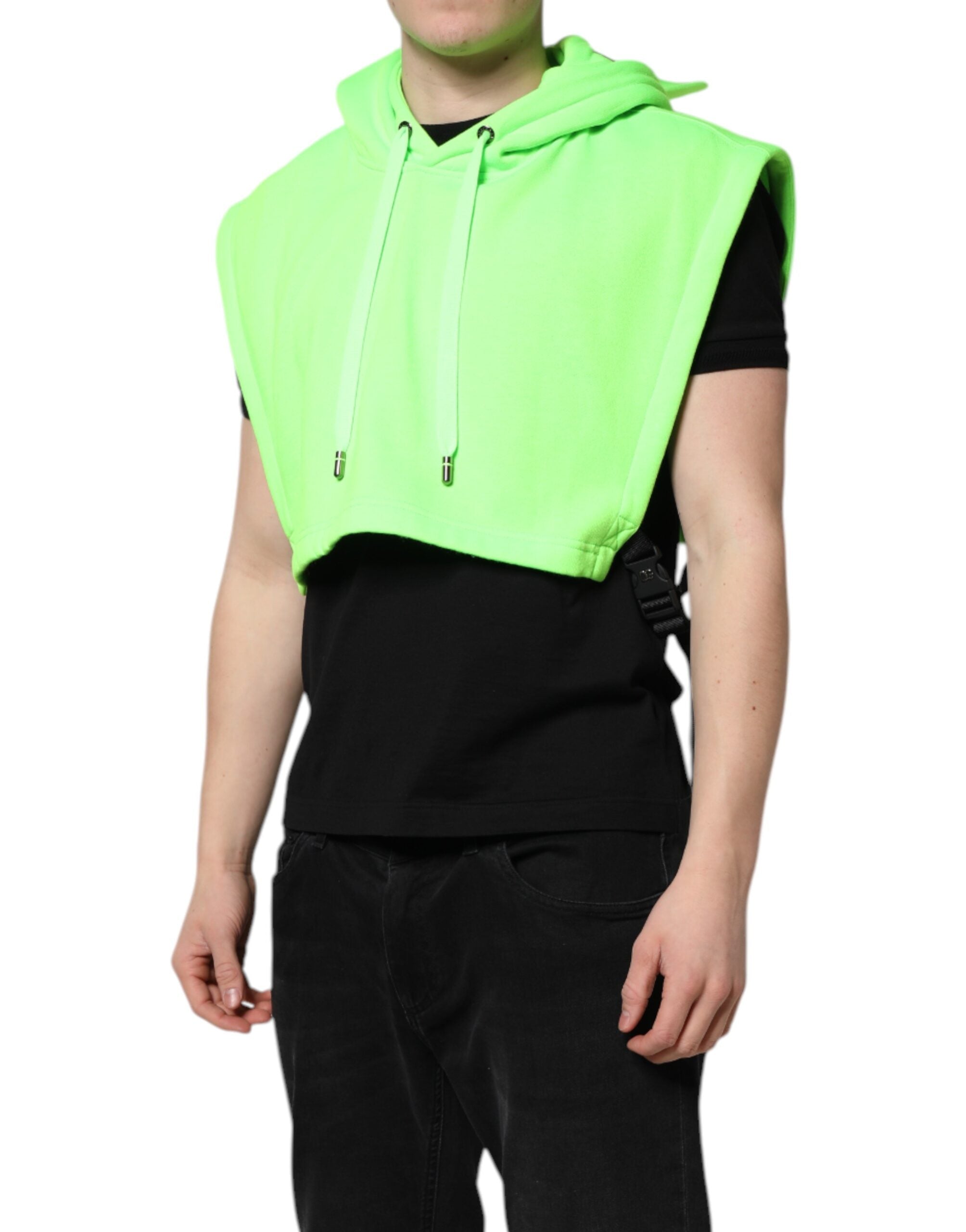 Green Polyester Hooded Sportswear Vest Sweater - ventzia