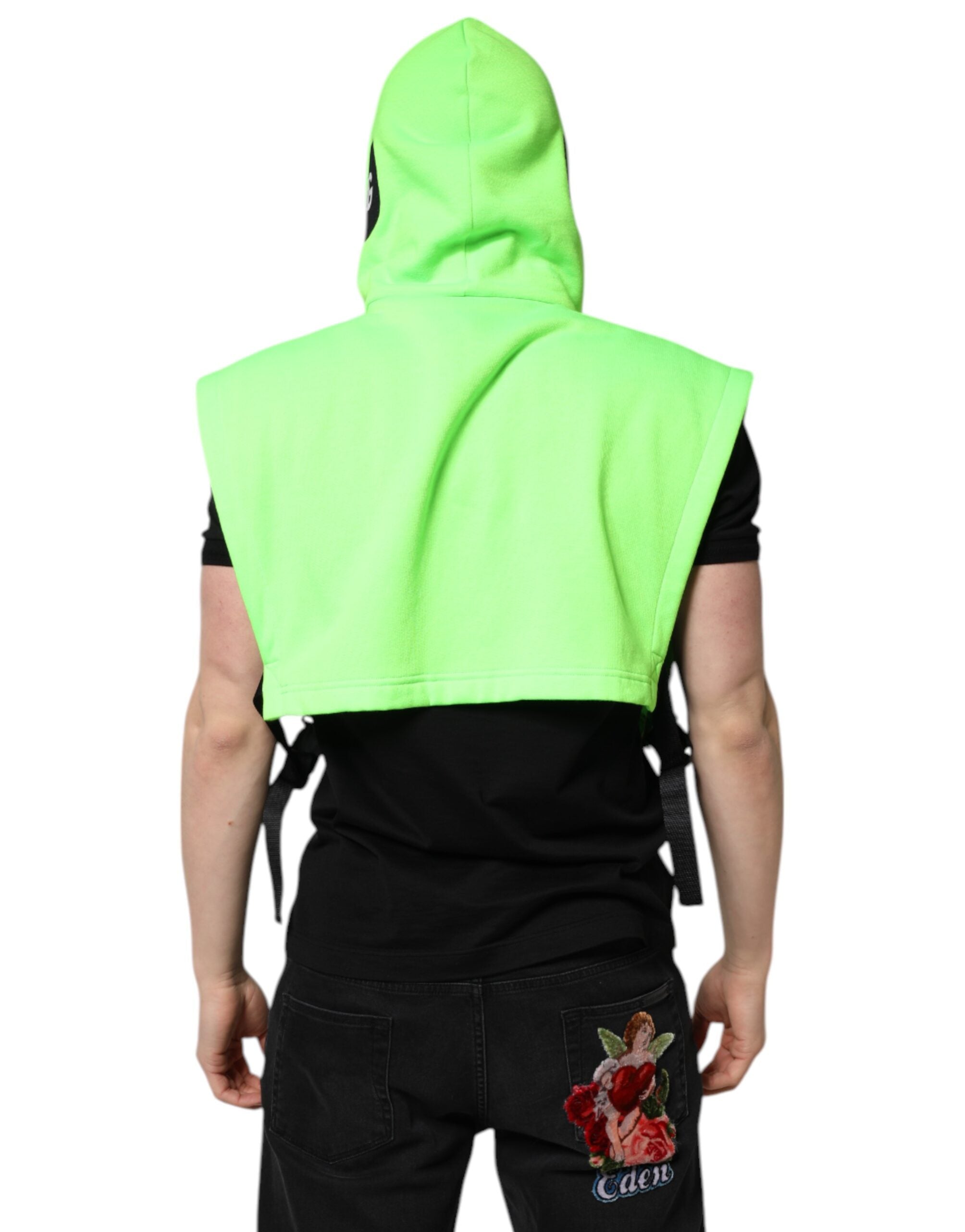 Green Polyester Hooded Sportswear Vest Sweater - ventzia