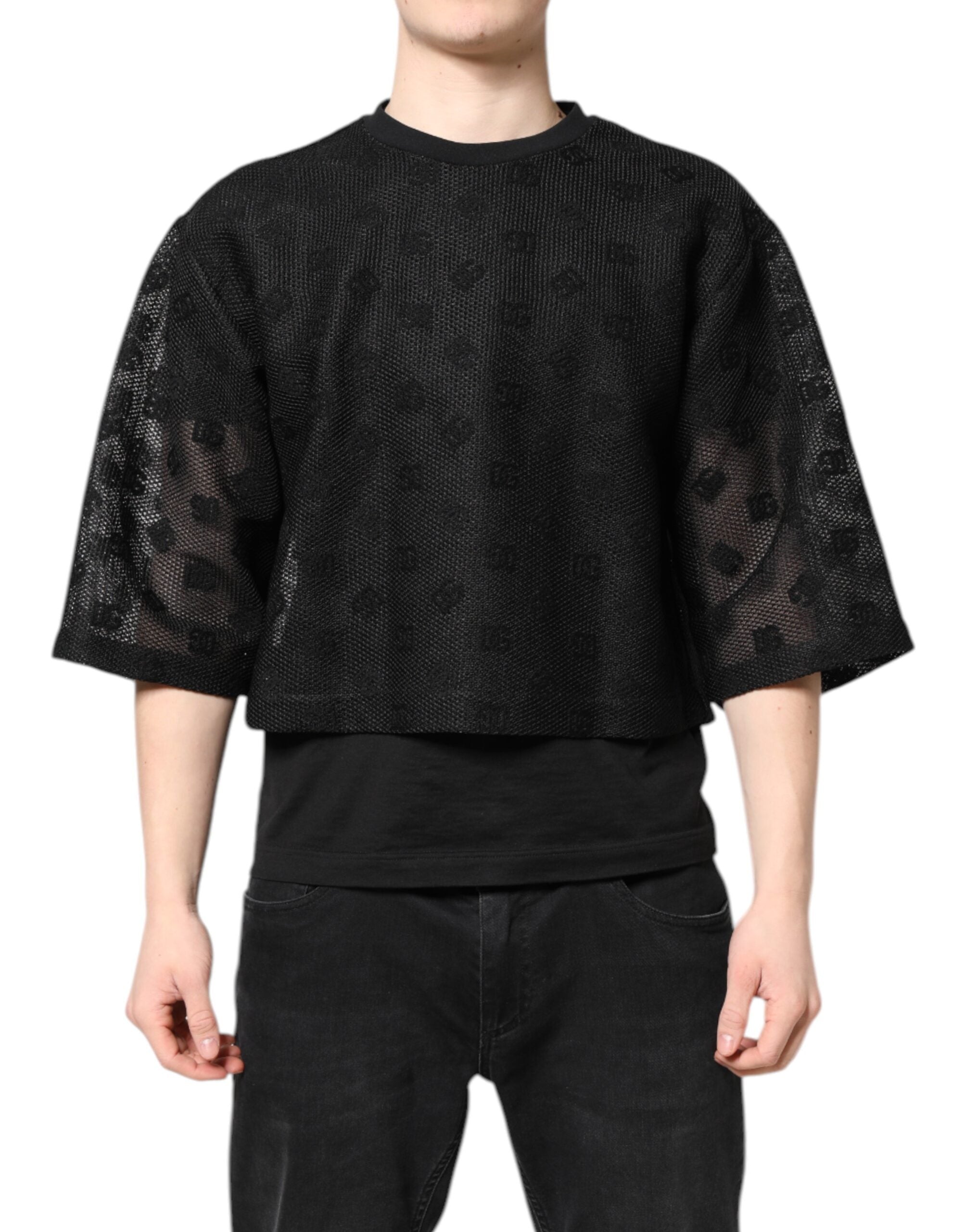Black See Through Logo Short Sleeves T-shirt - ventzia