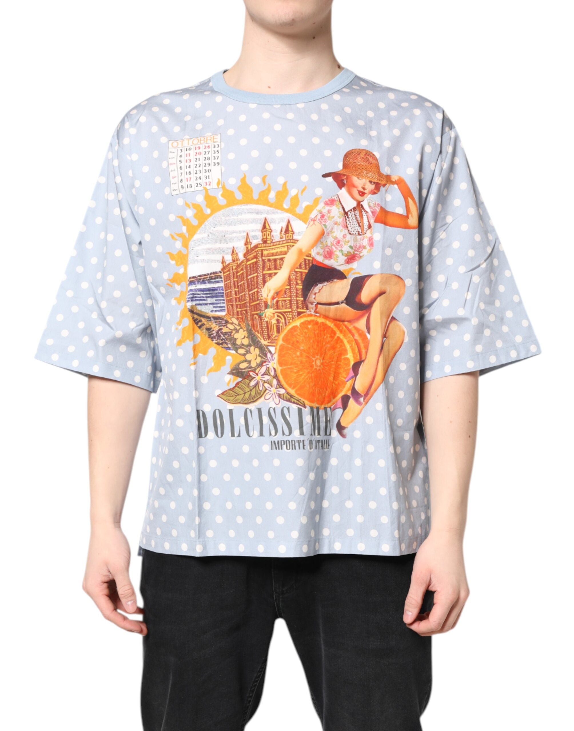 Light Blue Graphic Print Short Sleeve T-shirt - ventzia