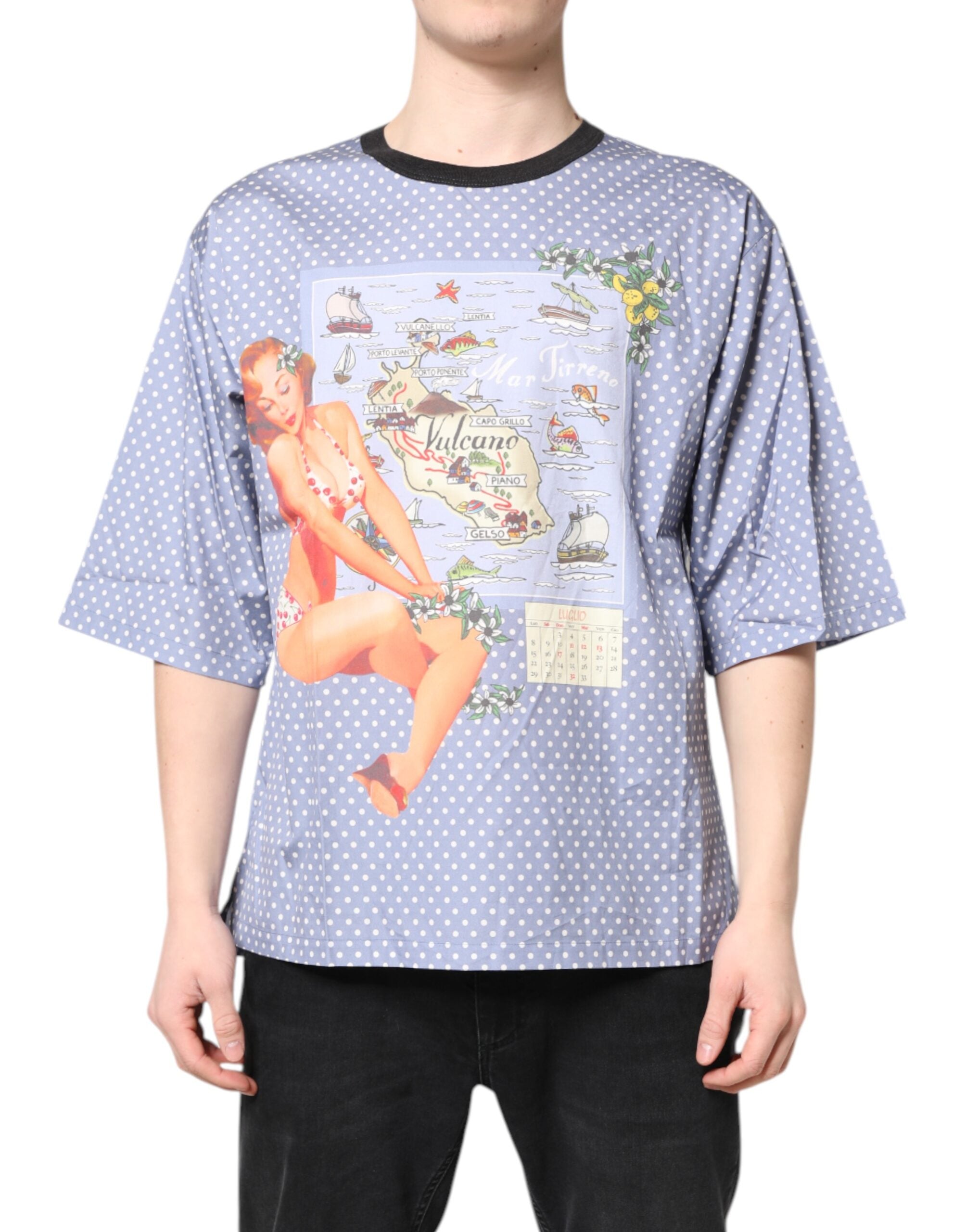 Light Blue Graphic Print Short Sleeve T-shirt - ventzia