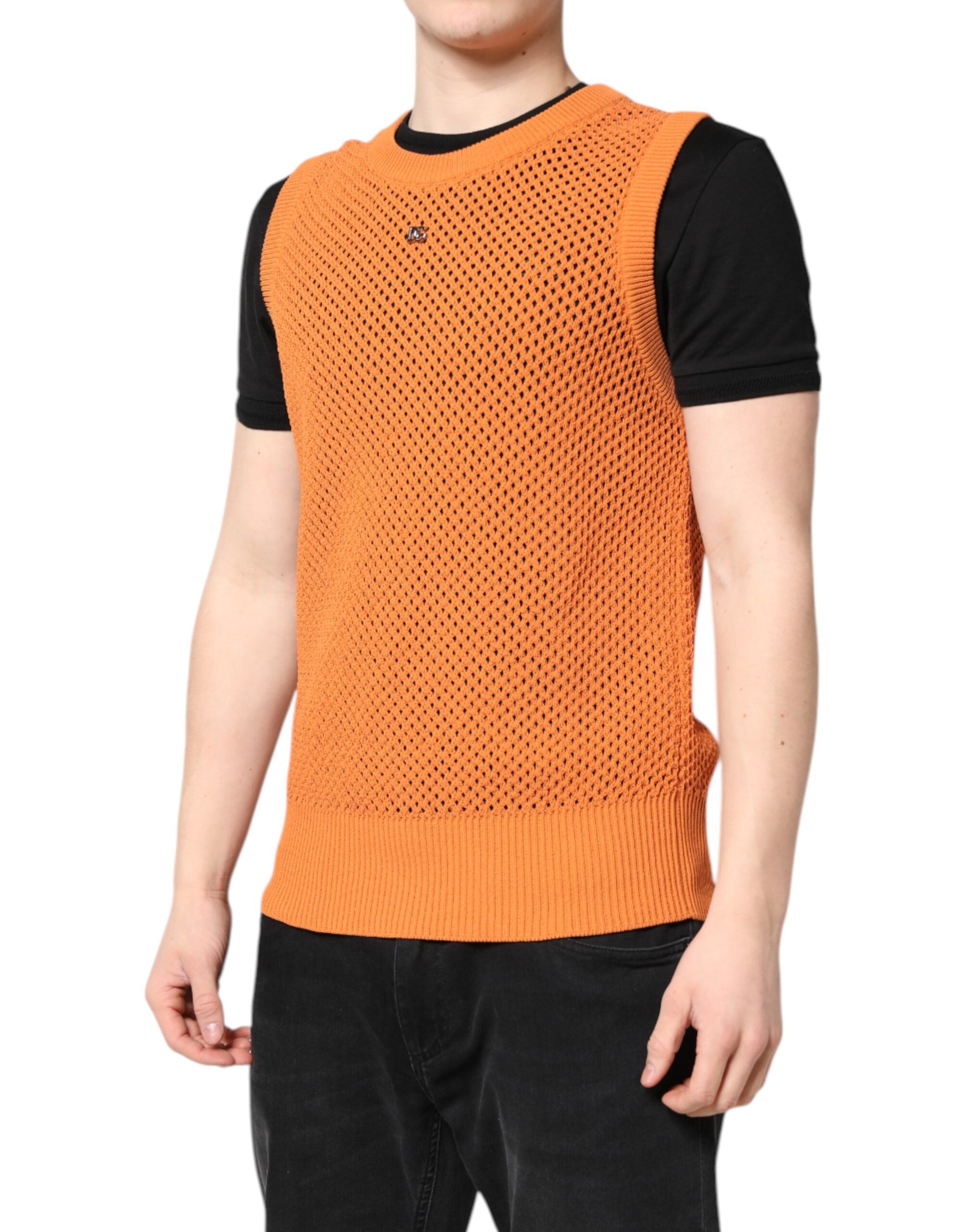 Orange Cashmere Round Neck Sleeveless T-shirt - ventzia