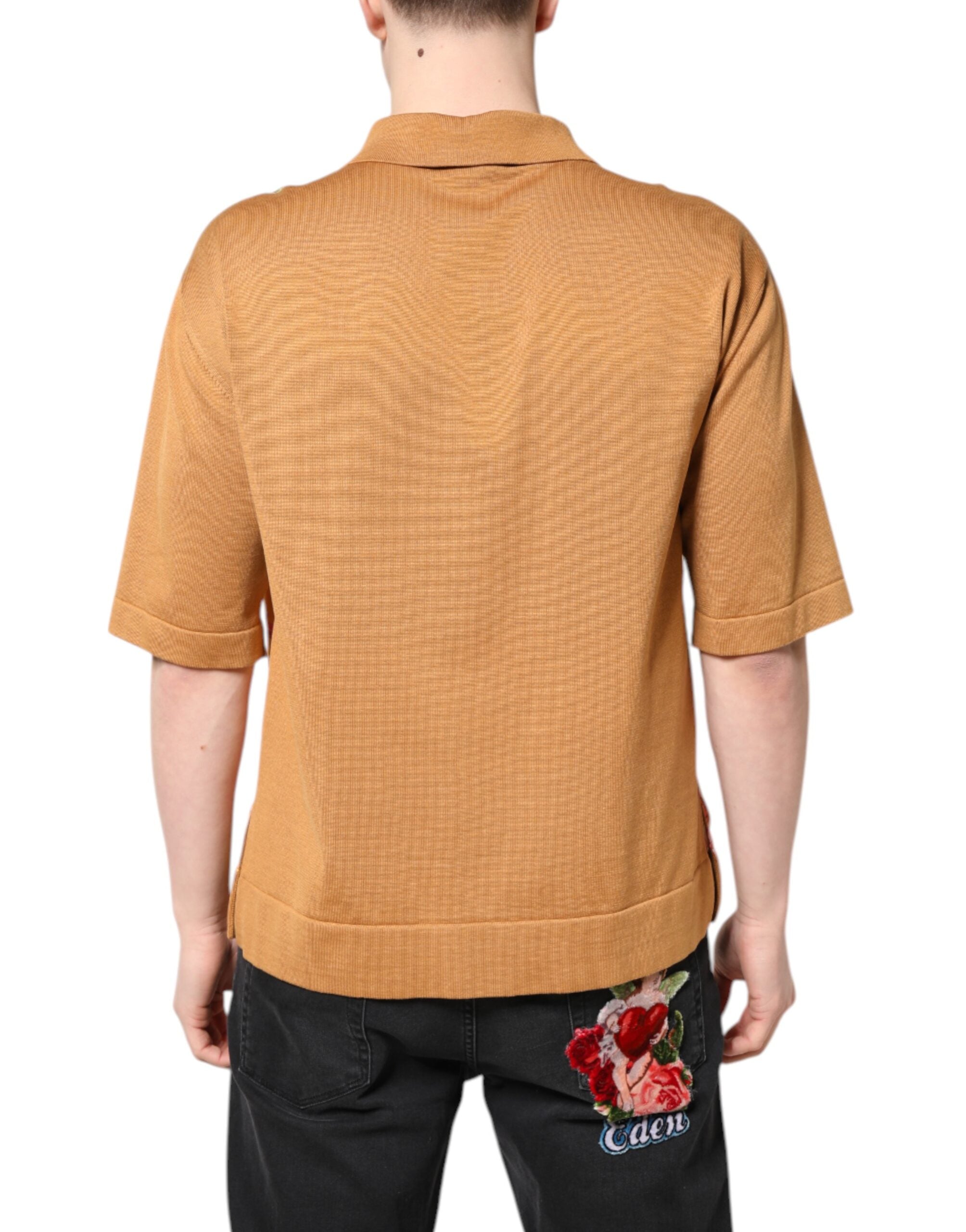 Brown Floral Collared Short Sleeve T-shirt - ventzia