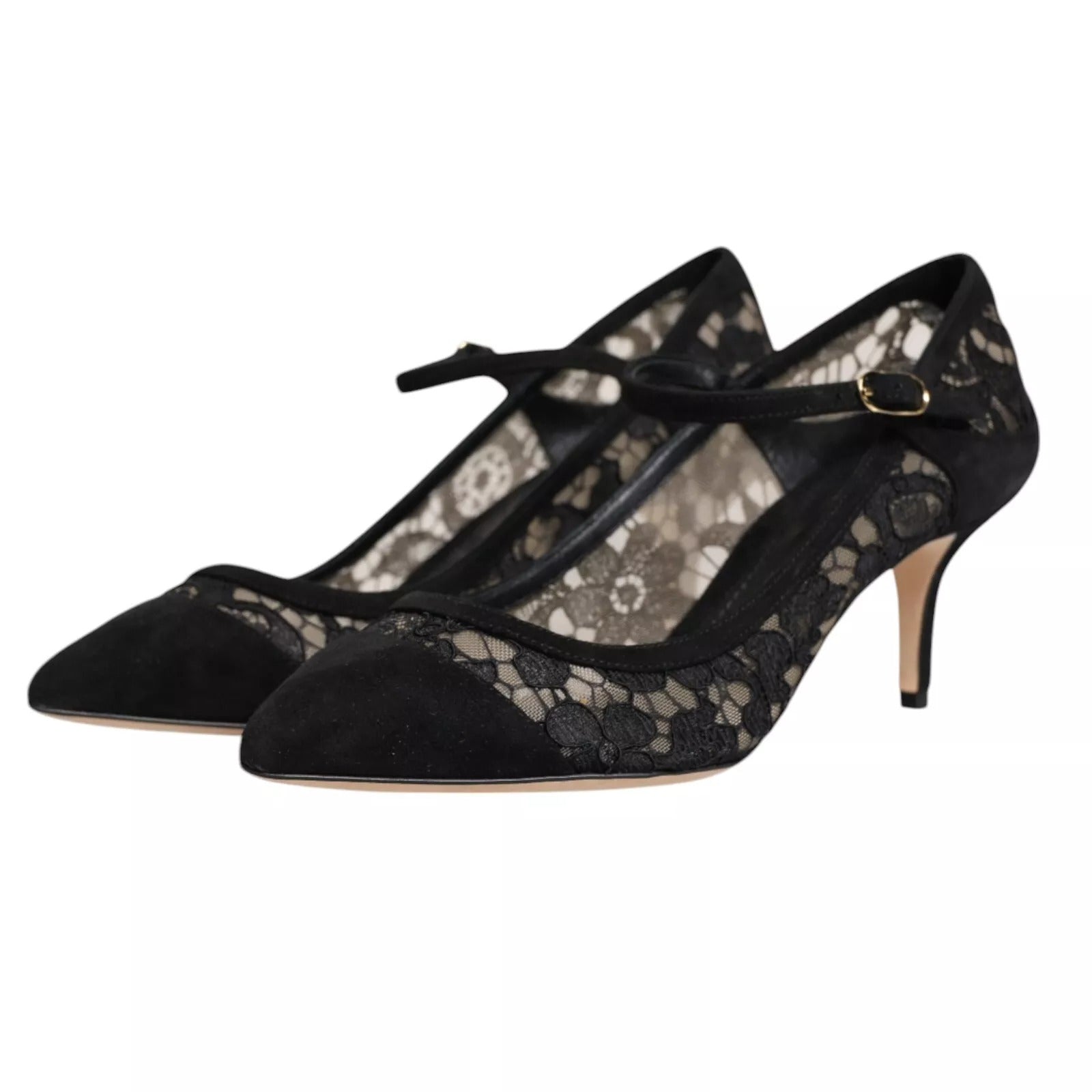 Black Mary Jane Taormina Lace Pumps Shoes - ventzia