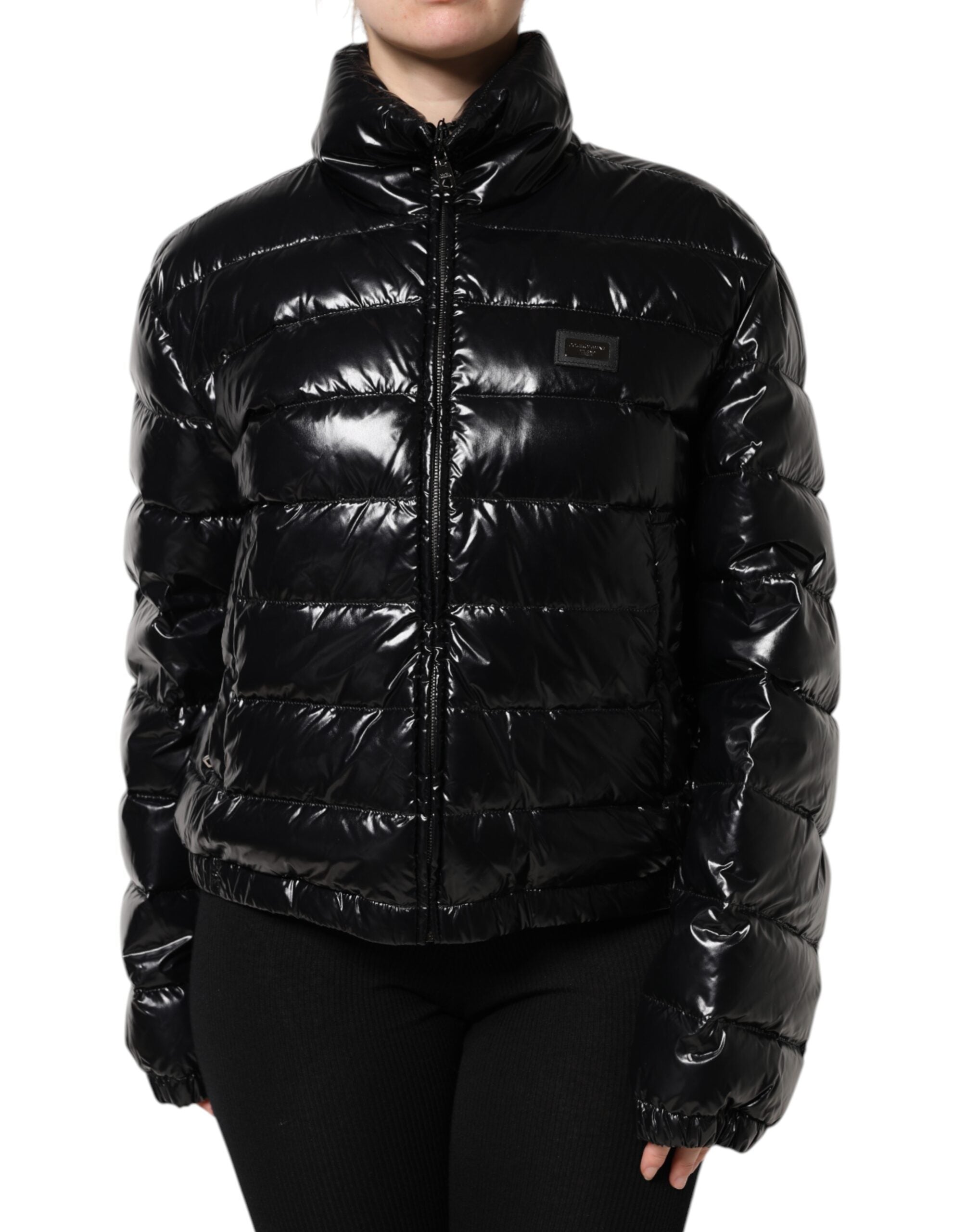 Black Logo Plaque Full Zip Puffer Jacket - ventzia