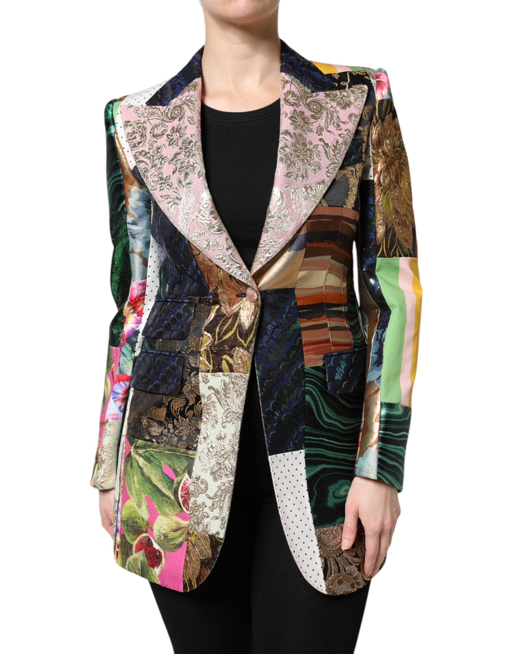 Multicolor Floral Patchwork Jacquard Jacket - ventzia