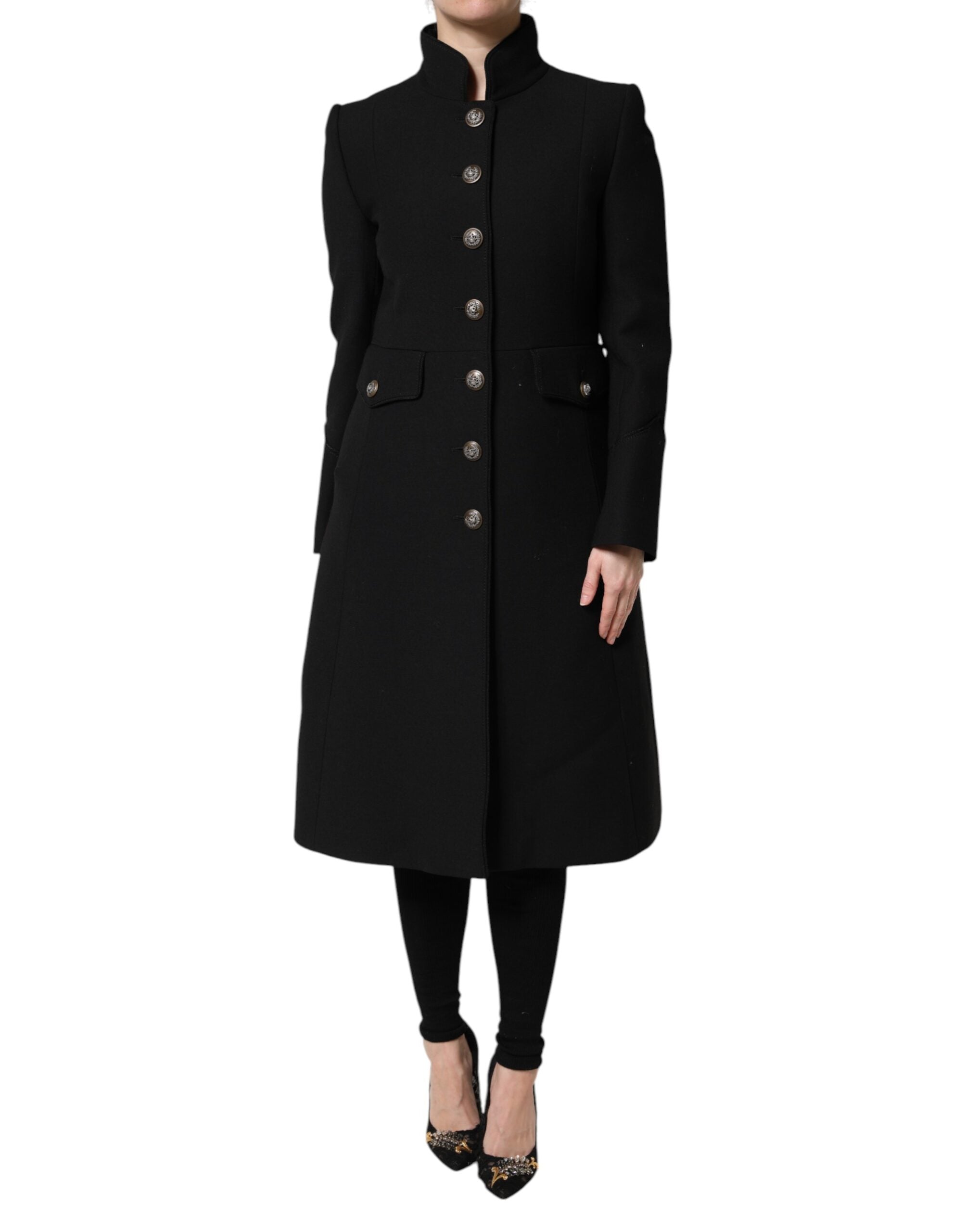 Black Wool Single Breasted Trench Coat Jacket - ventzia