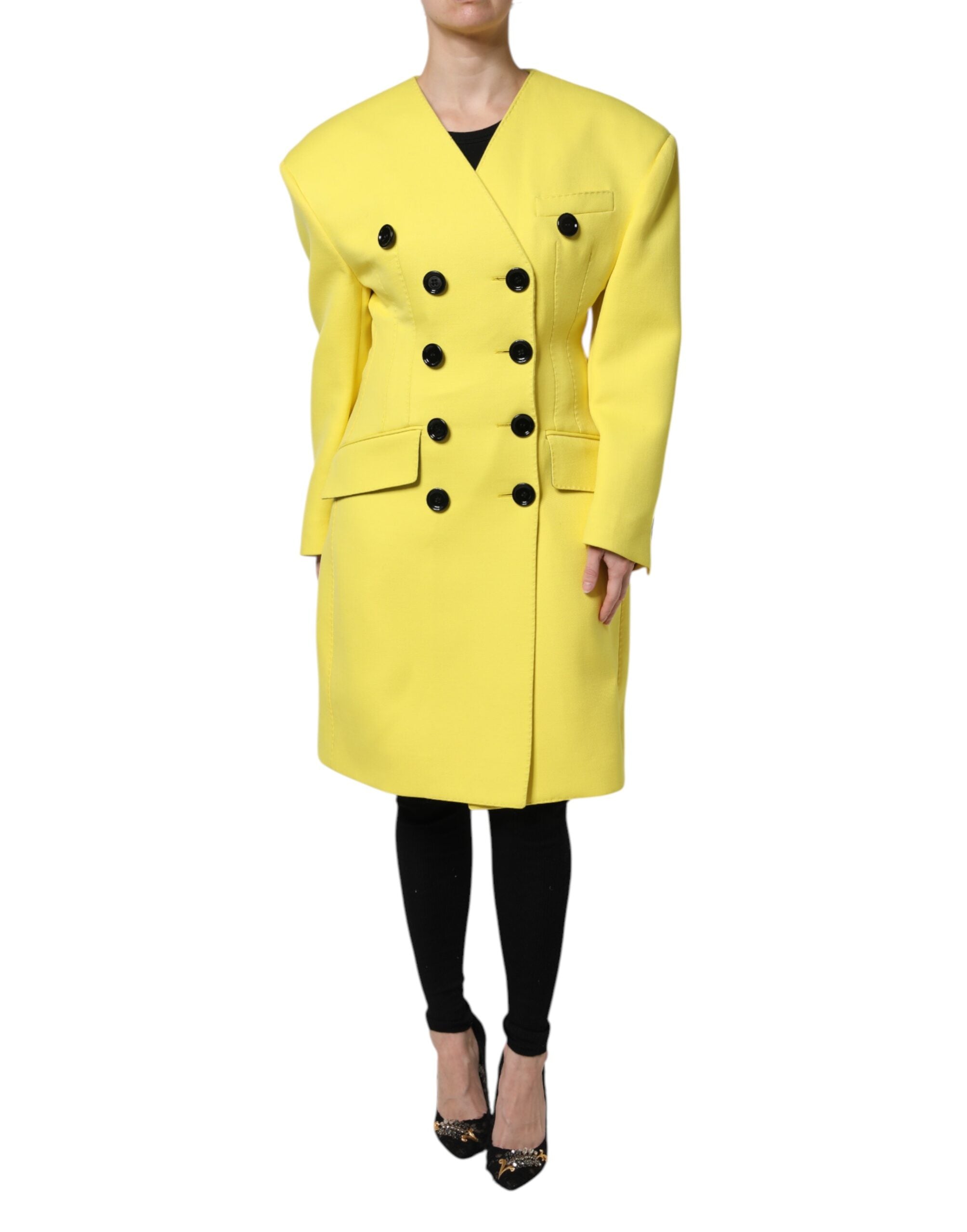 Yellow Double Breasted Trench Coat Jacket - ventzia