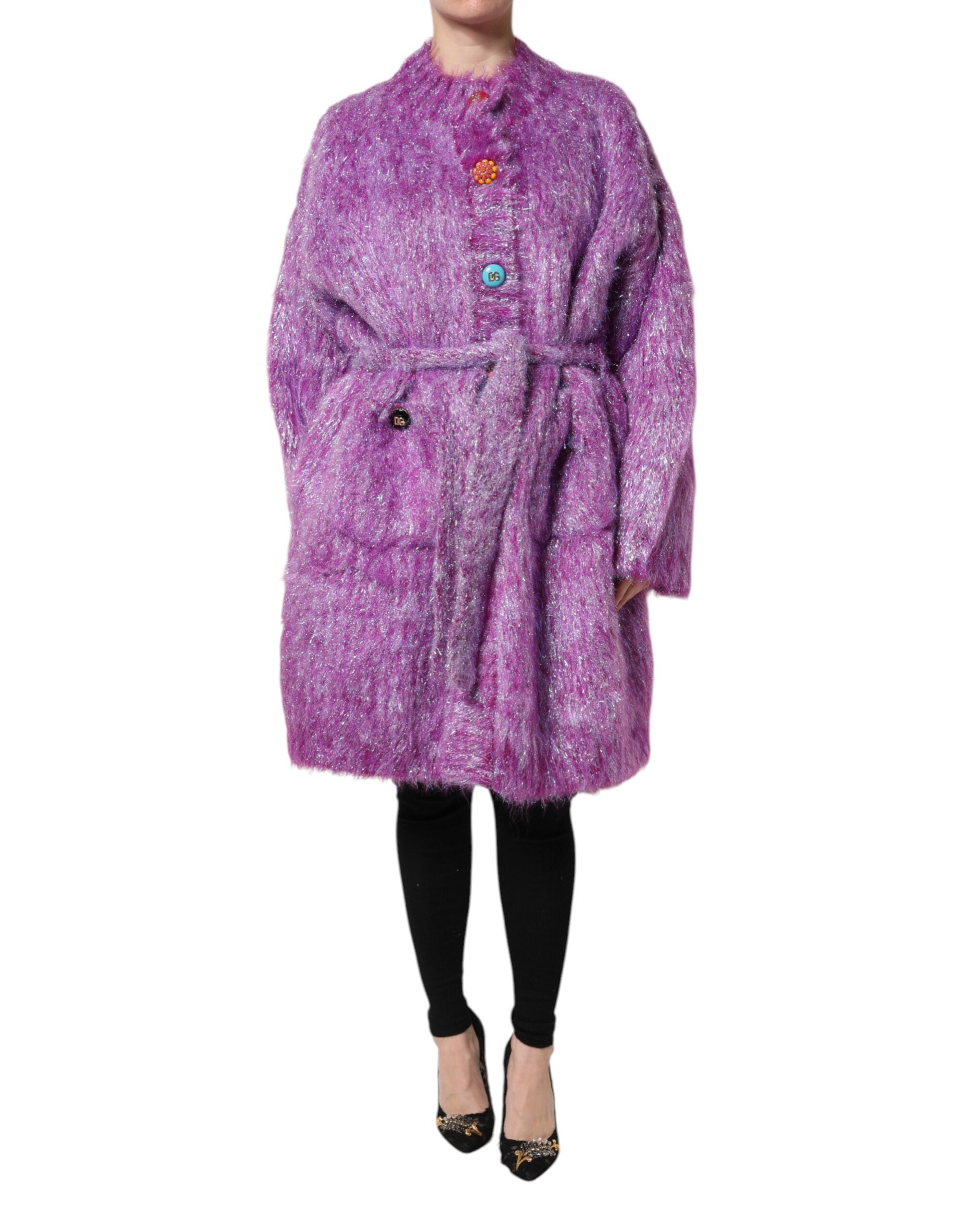 Purple Button Embellished Trench Coat Jacket - ventzia