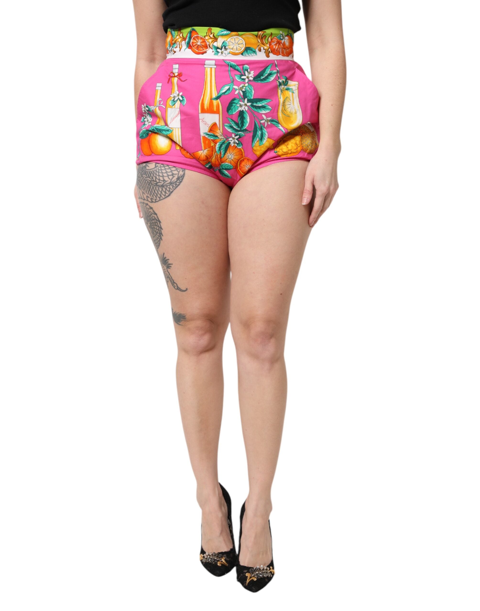 Pink Printed High Waist Hot Pants Shorts - ventzia