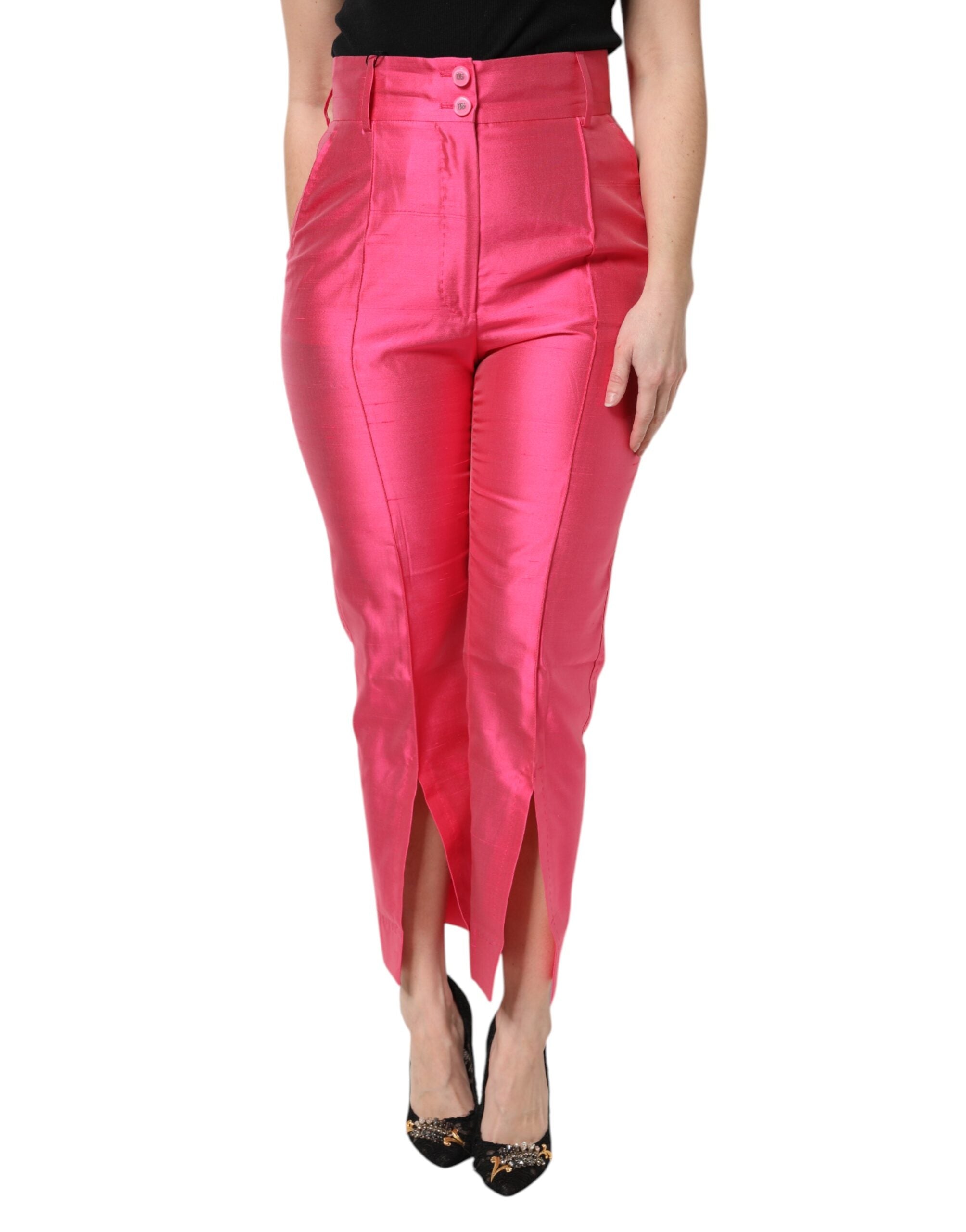 Pink Silk High Waist Tapered Pants - ventzia