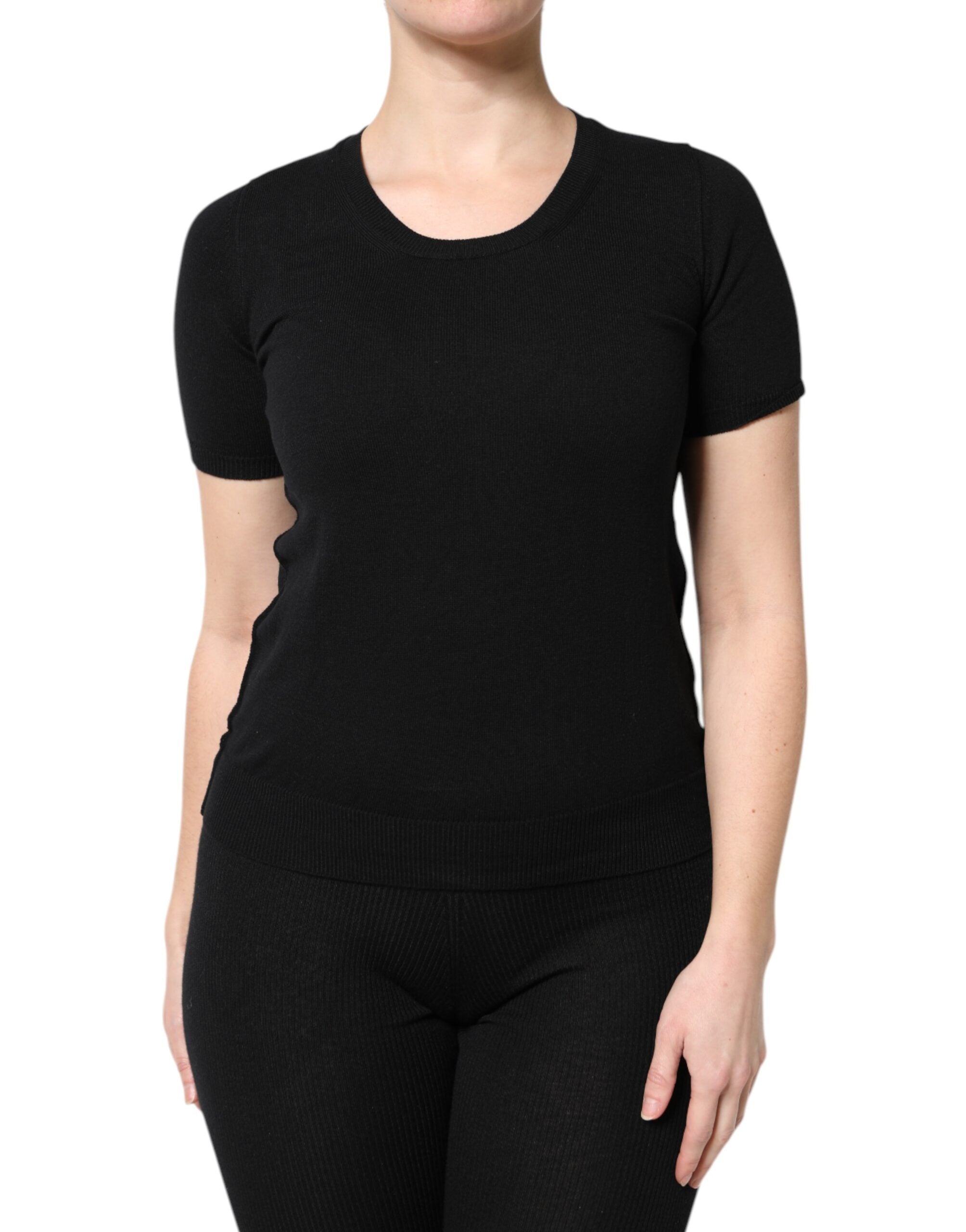 Black Cotton Round Neck Short Sleeve T-shirt - ventzia