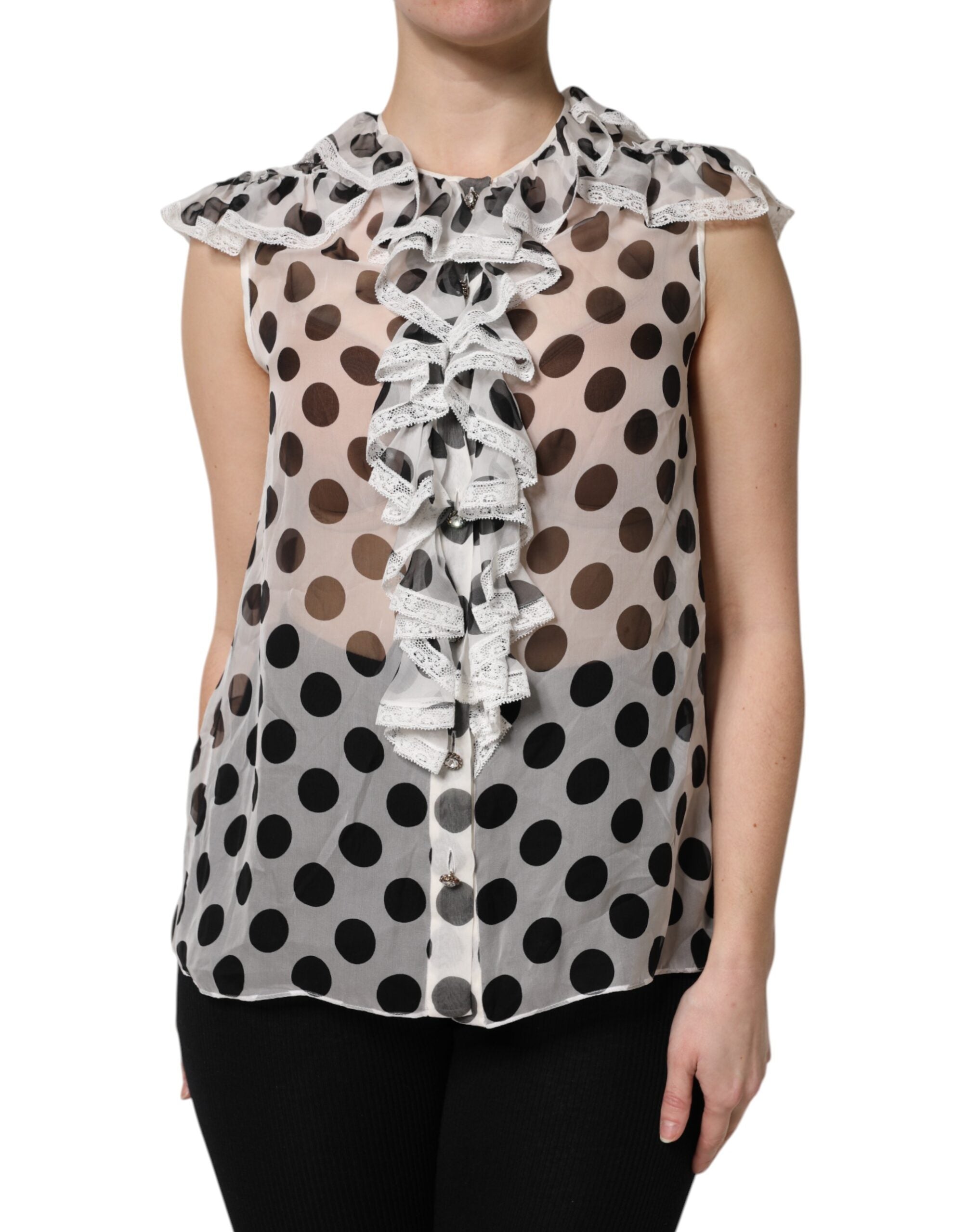 White Black Polka Dot Cotton Sleeveless Top - ventzia