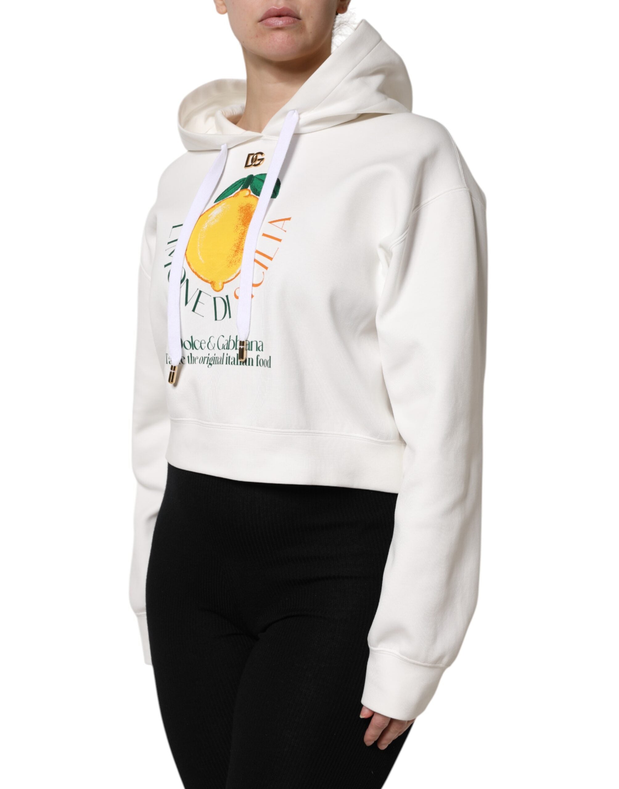 Ivory Cotton Printed Hooded Pullover Sweater - ventzia