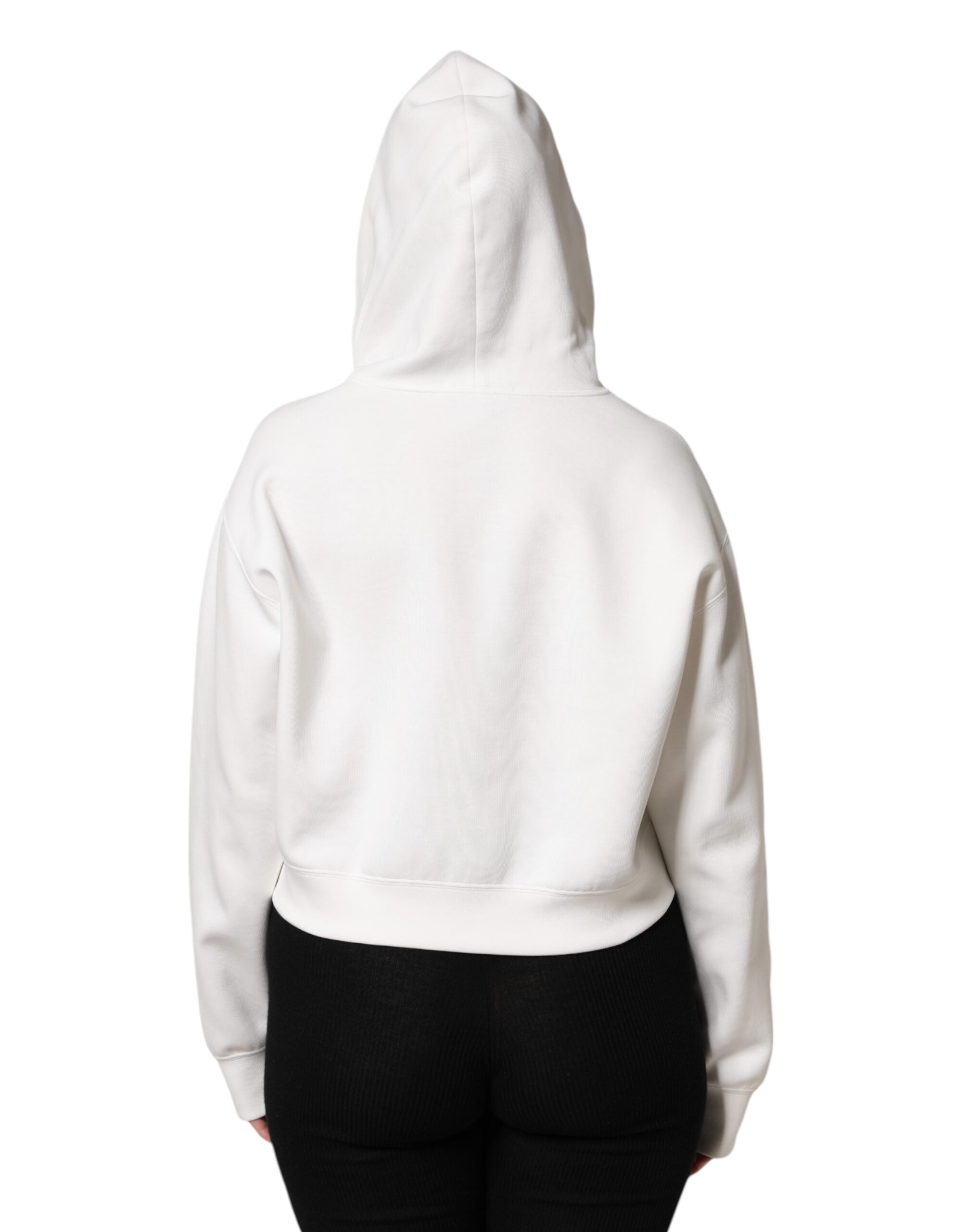 Ivory Cotton Printed Hooded Pullover Sweater - ventzia
