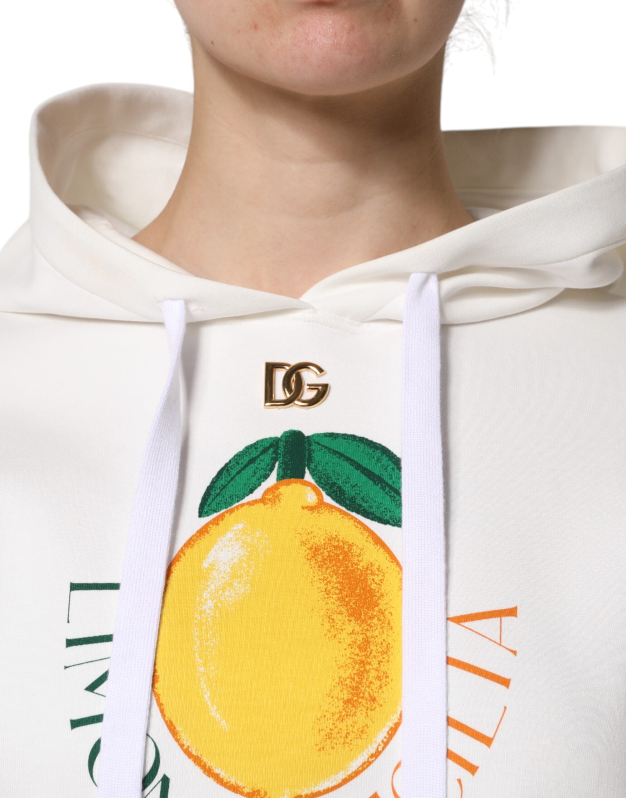 Ivory Cotton Printed Hooded Pullover Sweater - ventzia
