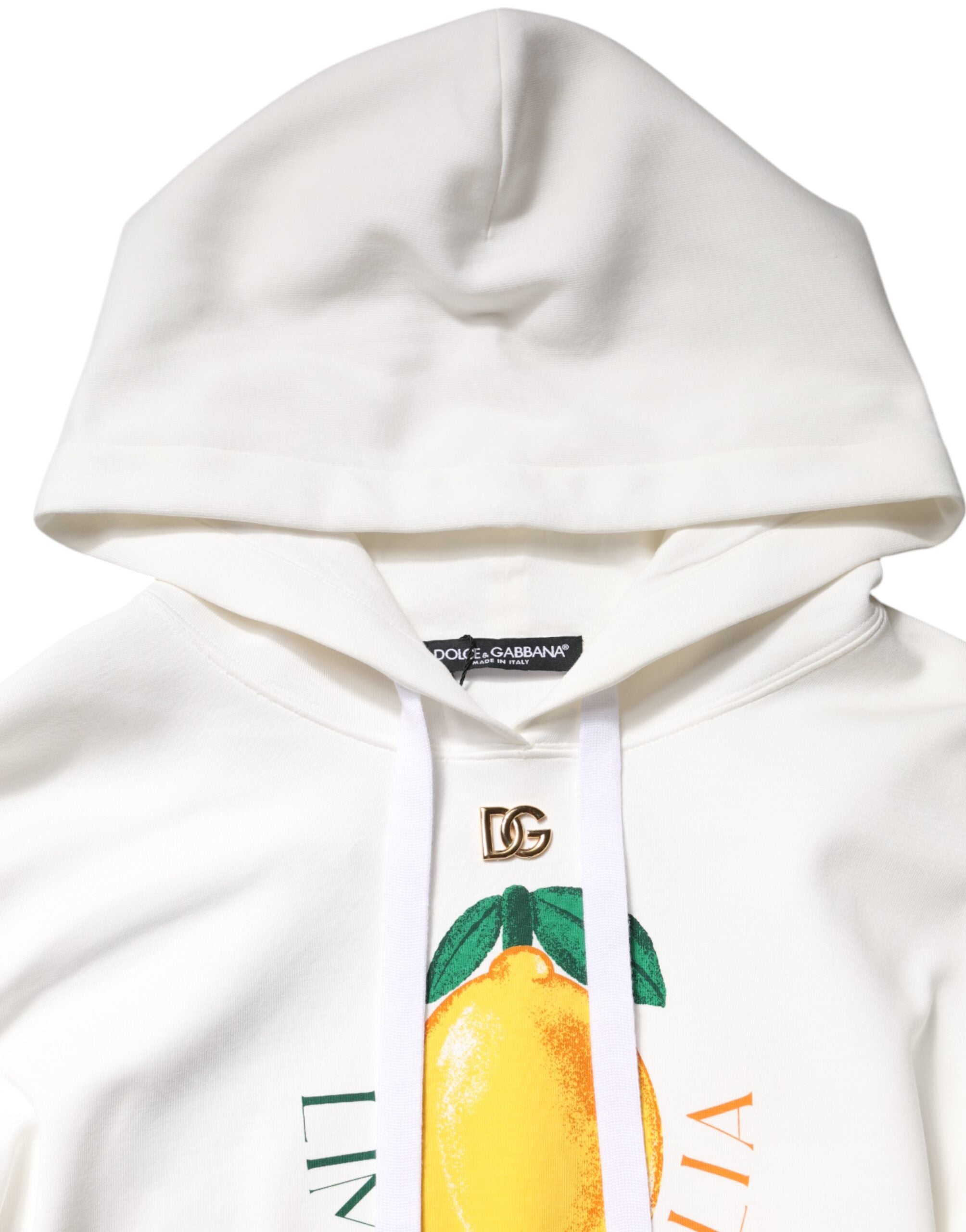 Ivory Cotton Printed Hooded Pullover Sweater - ventzia