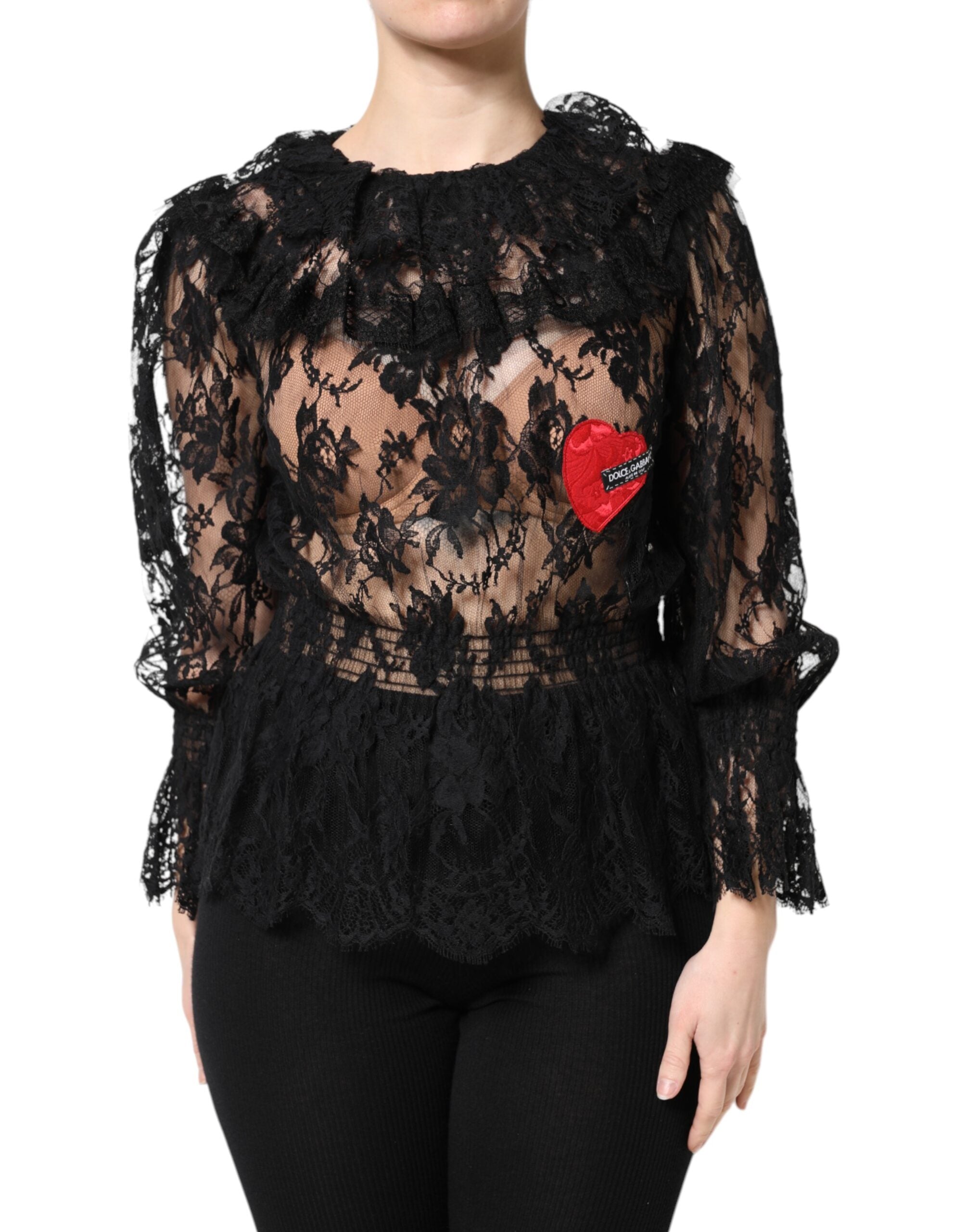 Black Cotton Floral Lace Women Blouse Top - ventzia