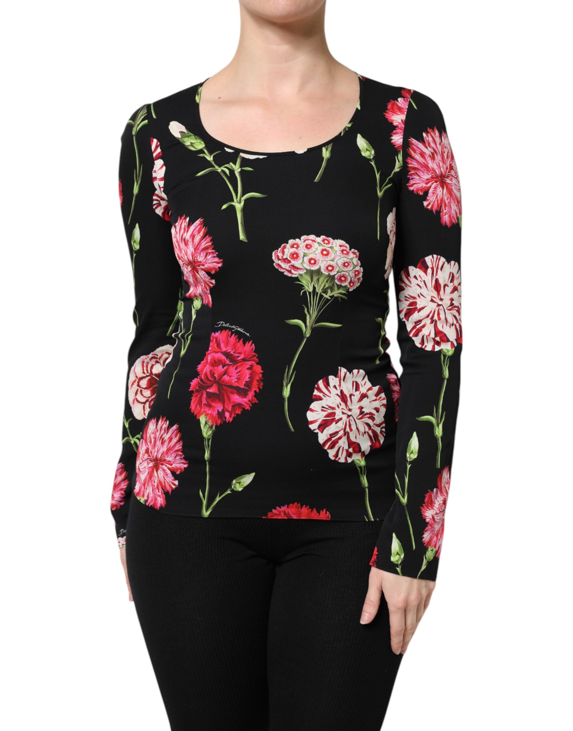 Black Floral Long Sleeve Women Blouse Top - ventzia