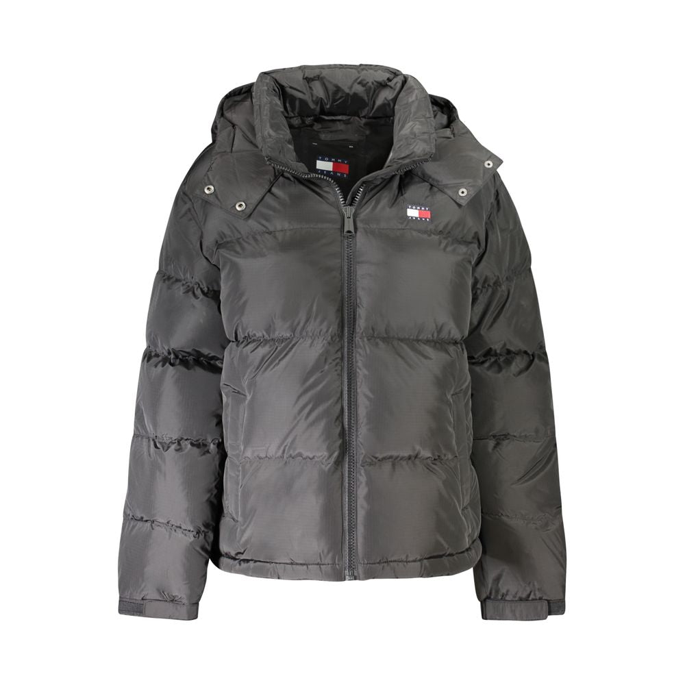 "Black Polyester Women Jacket with Removable Hood" - ventzia