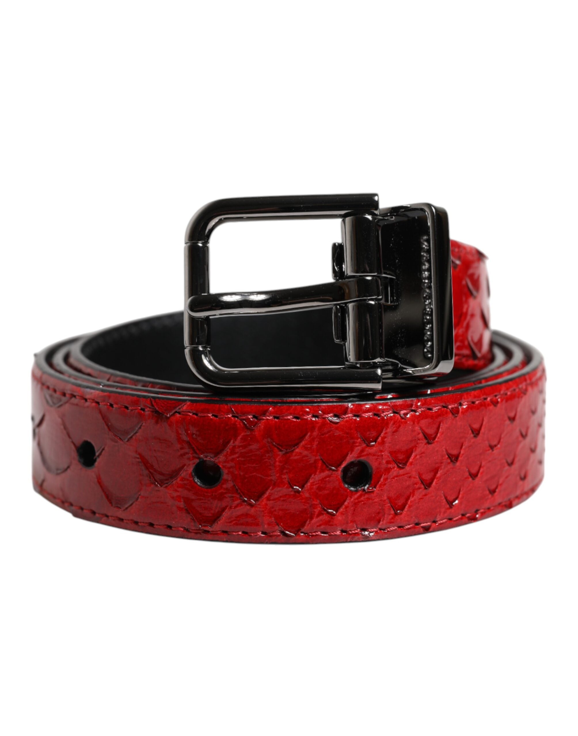 Red Exotic Leather Brass Metal Buckle Belt - ventzia
