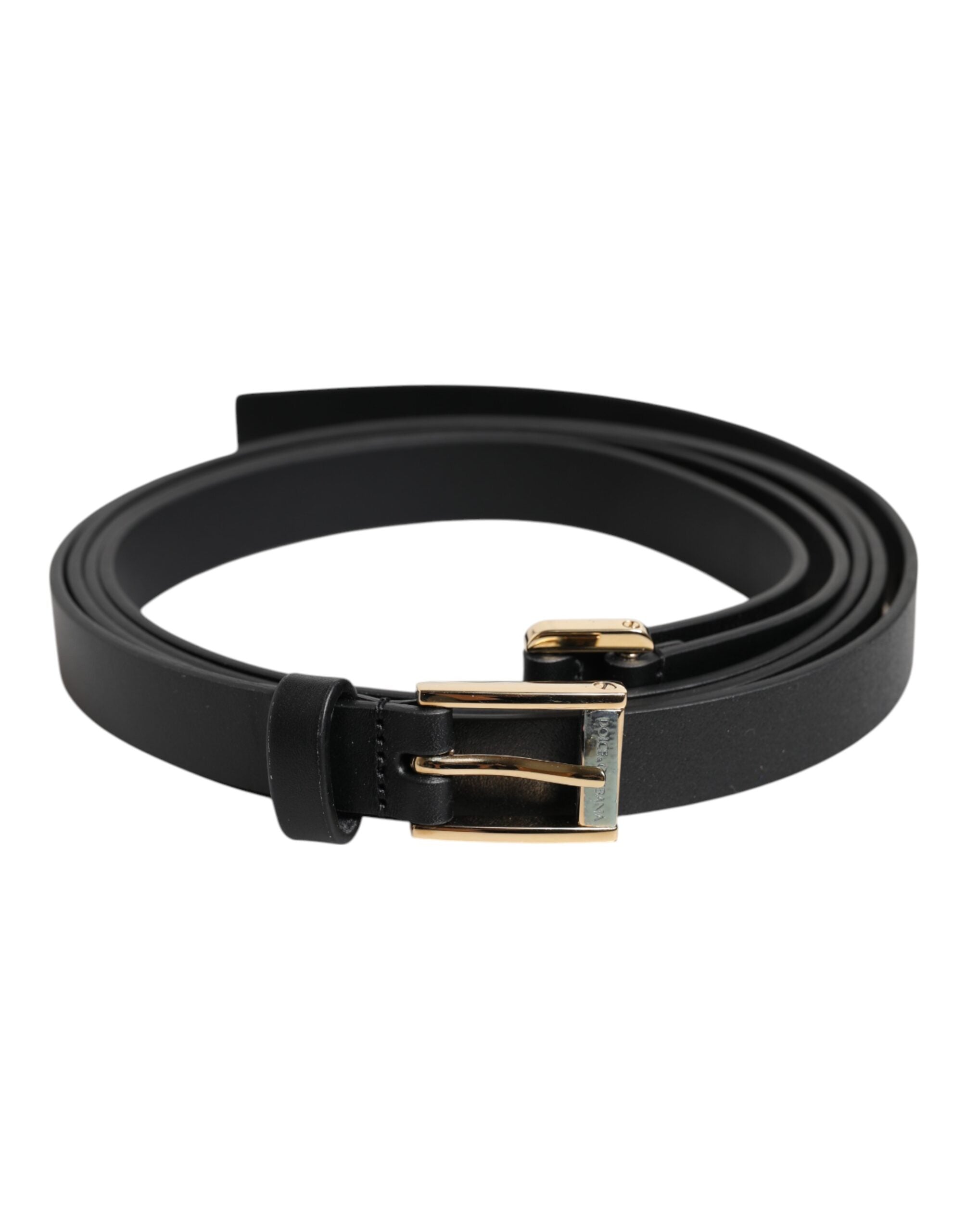 Black Classic Gold Metal Logo Buckle Belt - ventzia