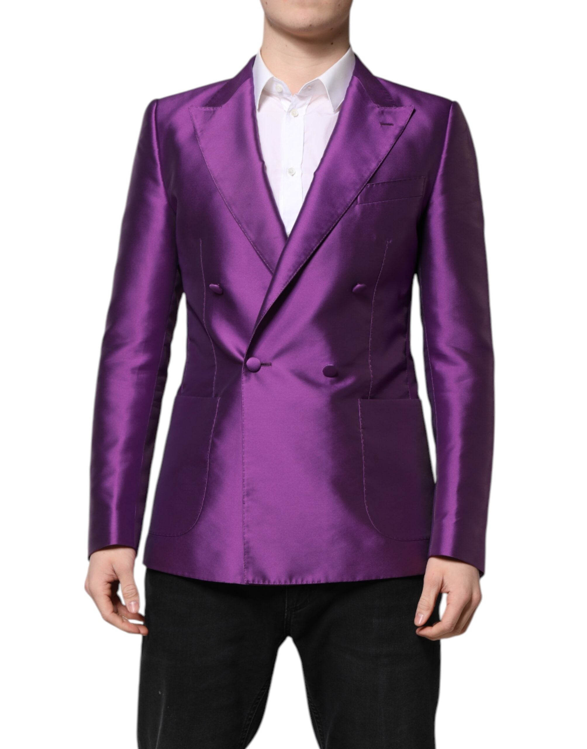 Purple Double Breasted Men Suit Coat Blazer - ventzia