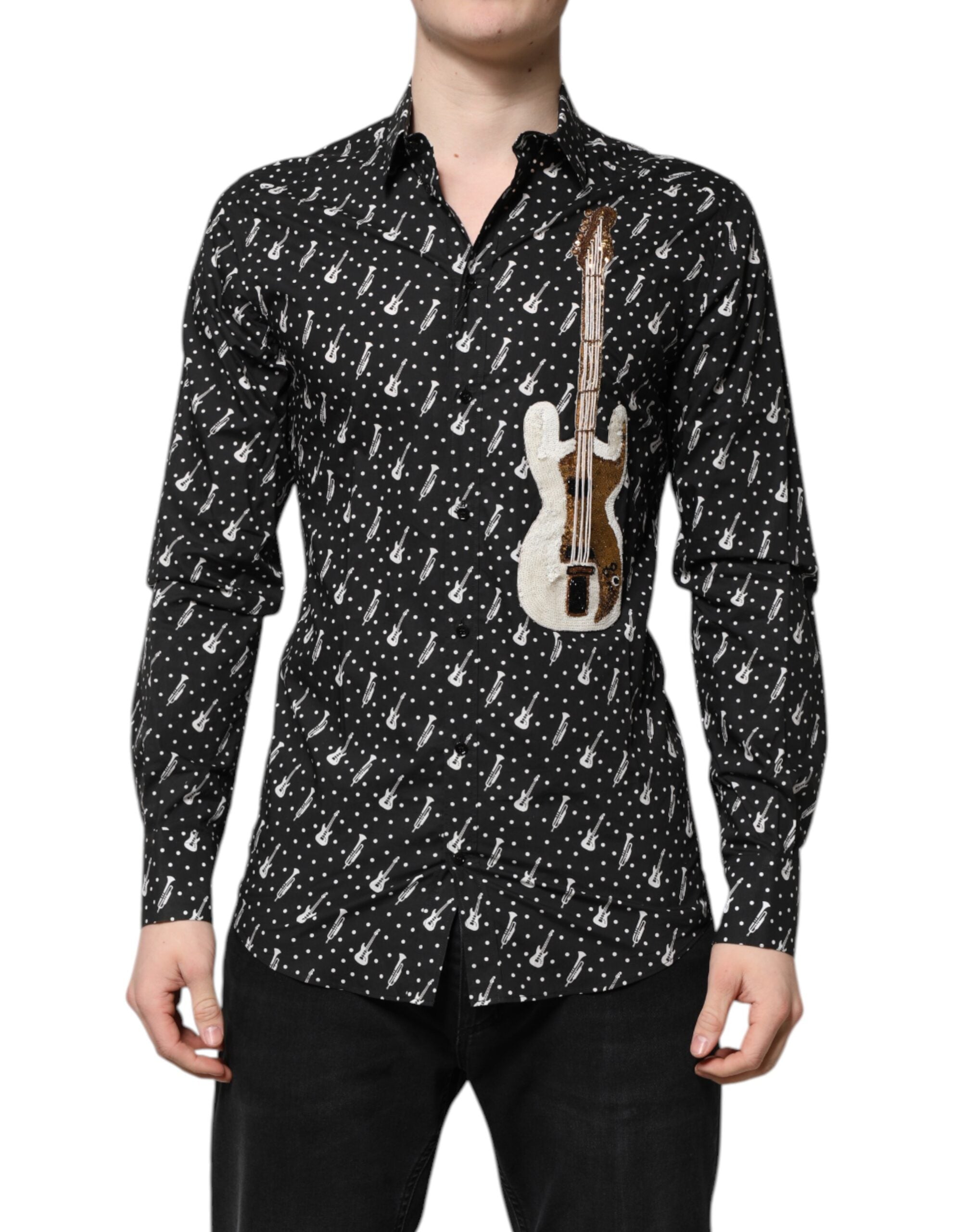 Black GOLD Instrument Embellished Shirt - ventzia