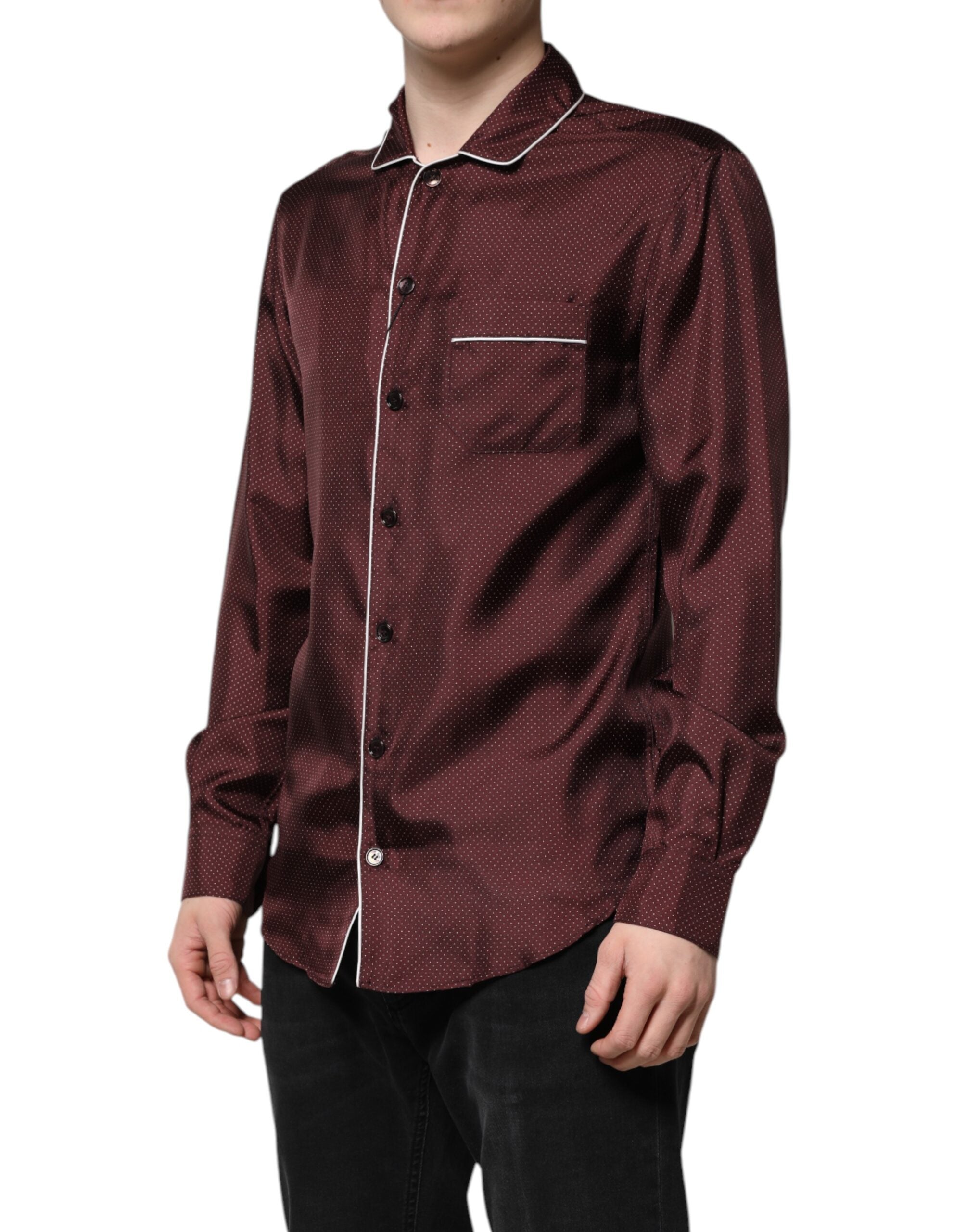 Burgundy Silk Dotted Long Sleeves Shirt - ventzia