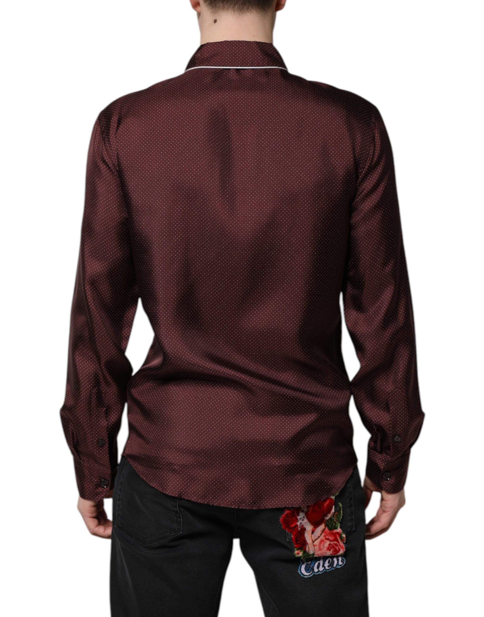 Burgundy Silk Dotted Long Sleeves Shirt - ventzia