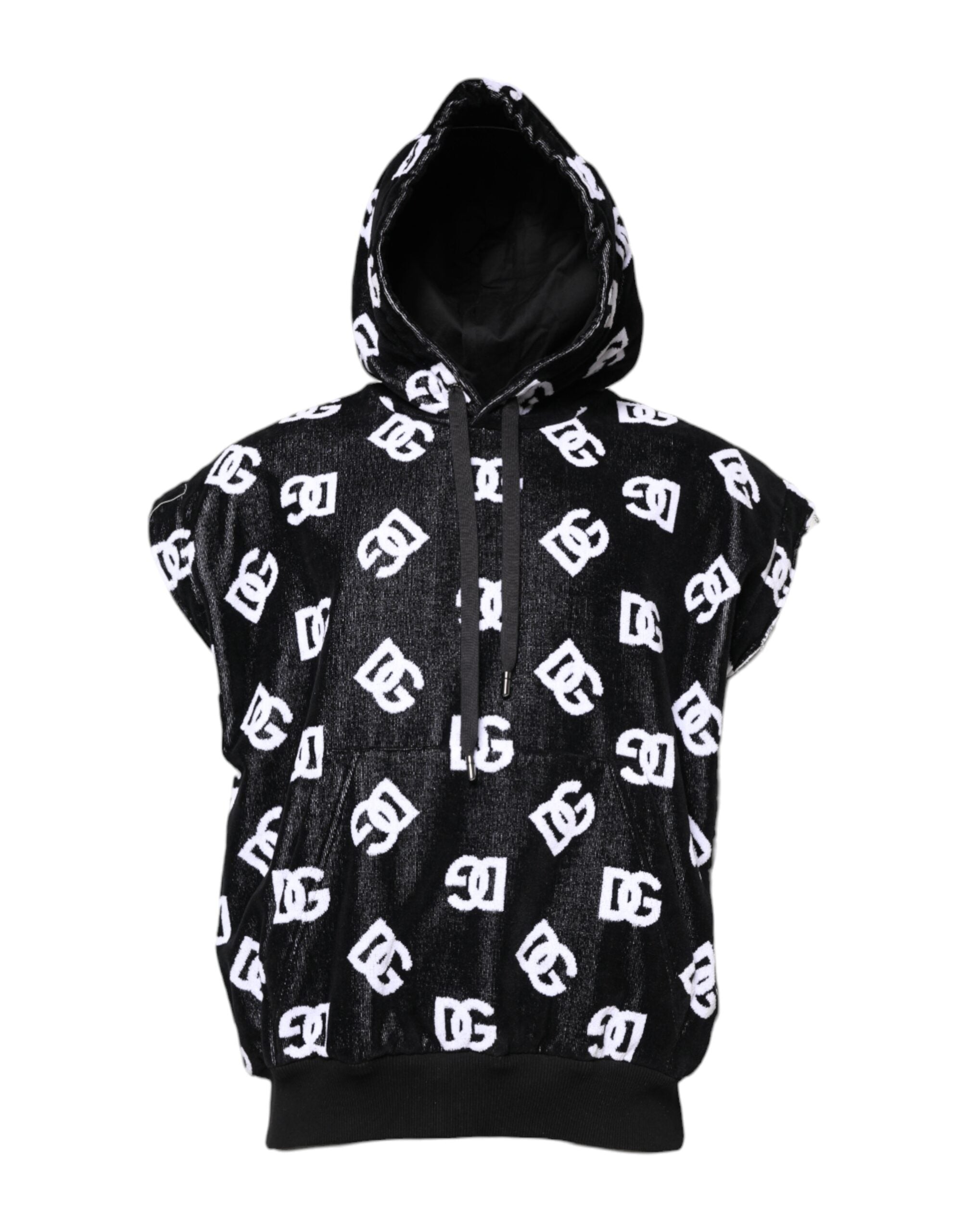Black DG Cotton Hooded Sleeveless Sweater - ventzia