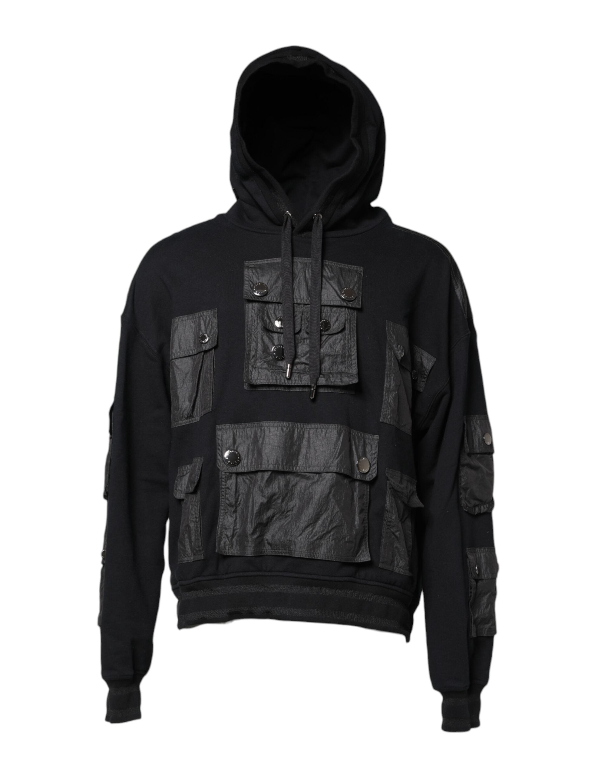 Black Cotton Hooded Sweatshirt Sweater - ventzia