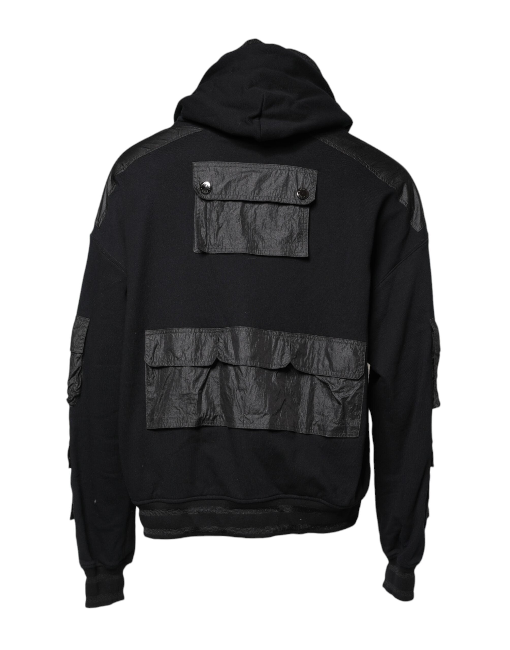 Black Cotton Hooded Sweatshirt Sweater - ventzia