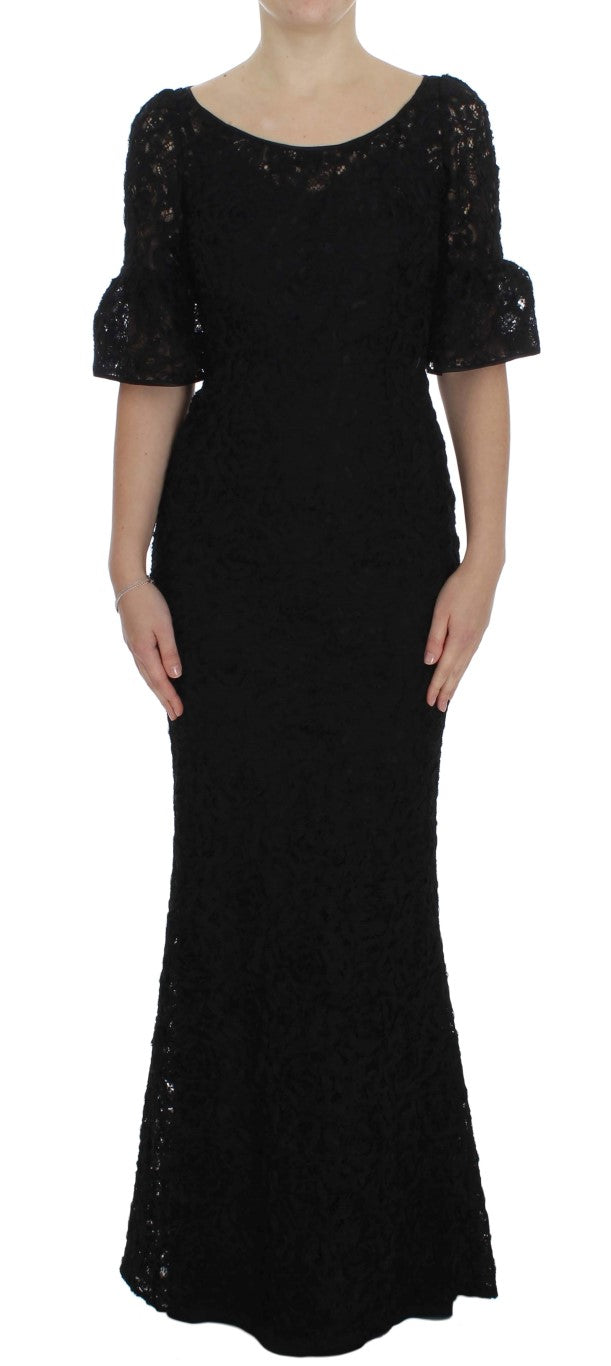 Elegant Black Floral Lace Maxi Dress - ventzia