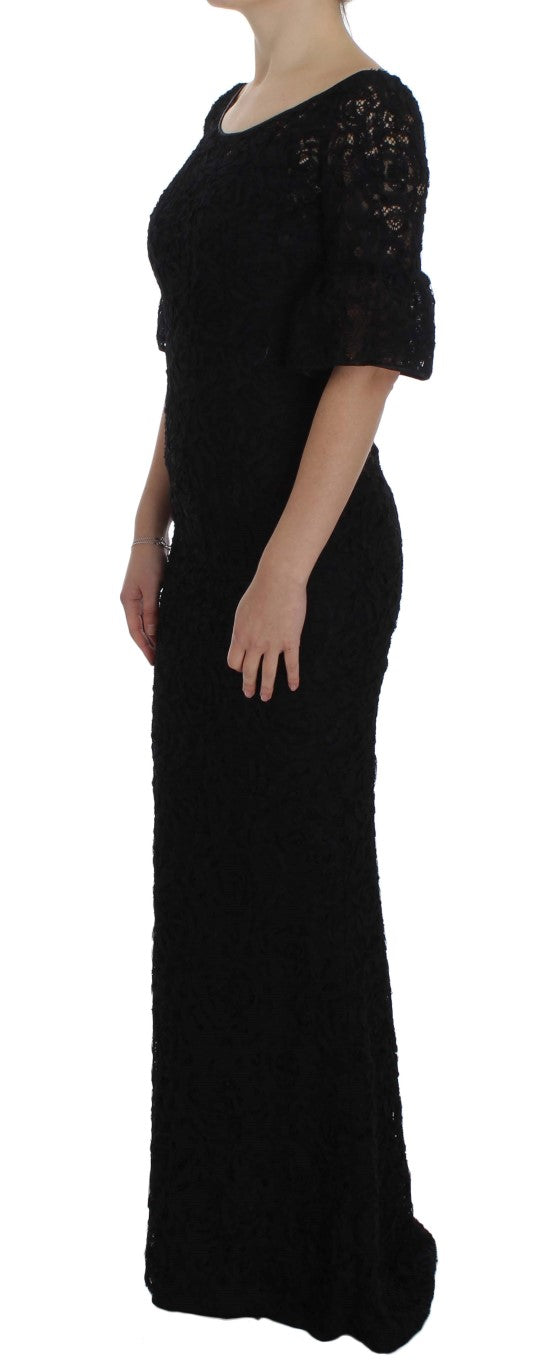 Elegant Black Floral Lace Maxi Dress - ventzia