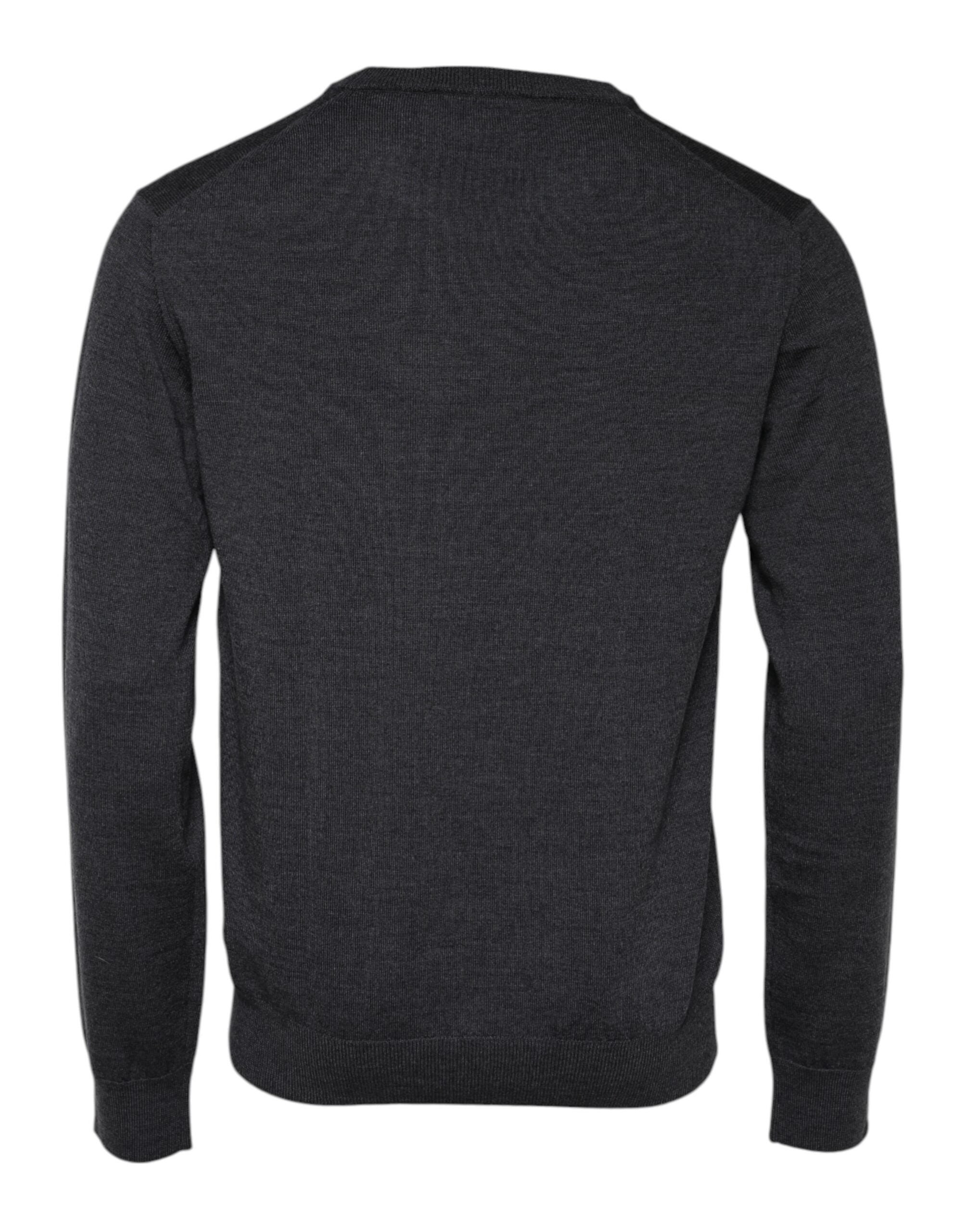 Gray Wool Logo Knitted Men Pullover Sweater - ventzia