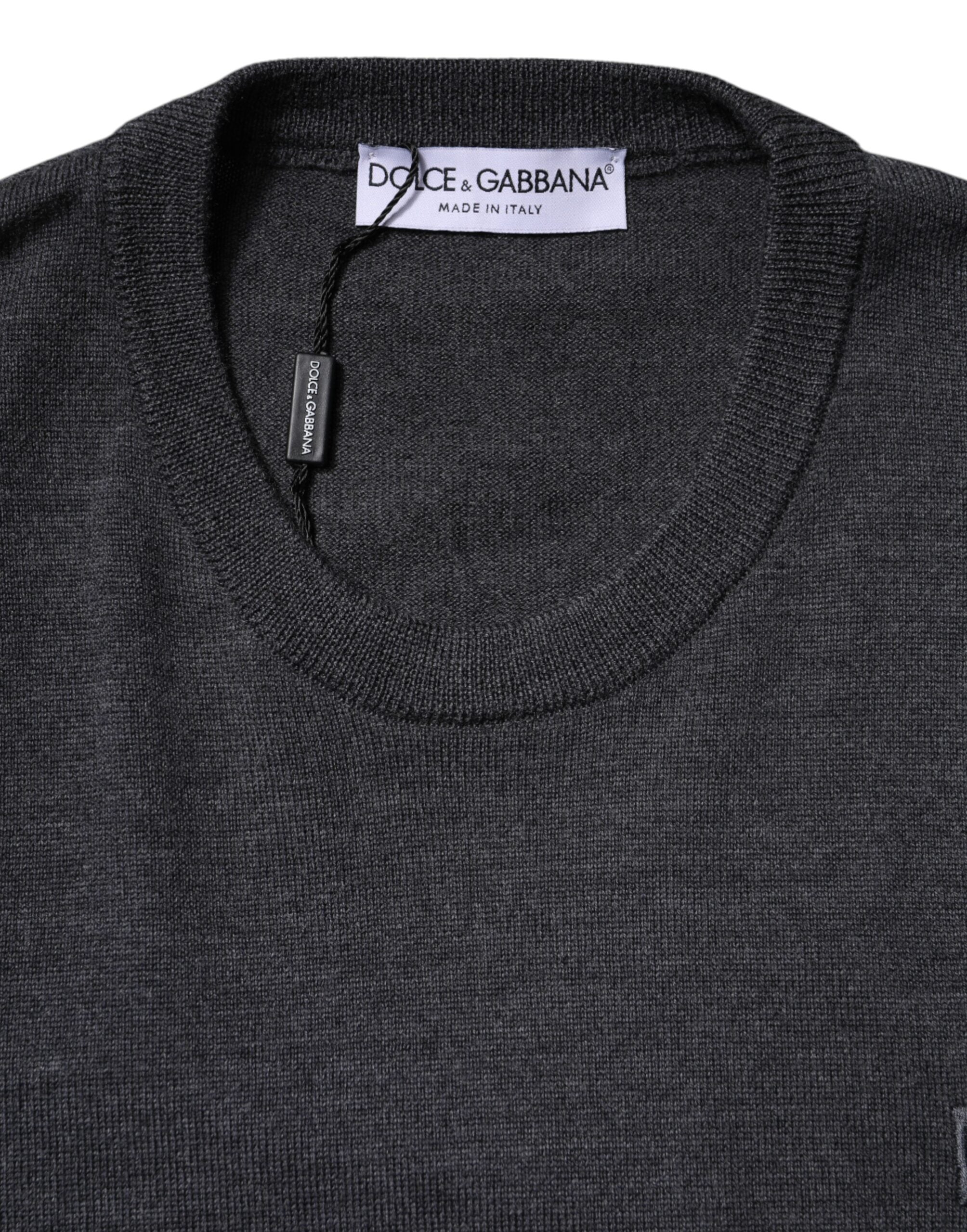 Gray Wool Logo Knitted Men Pullover Sweater - ventzia