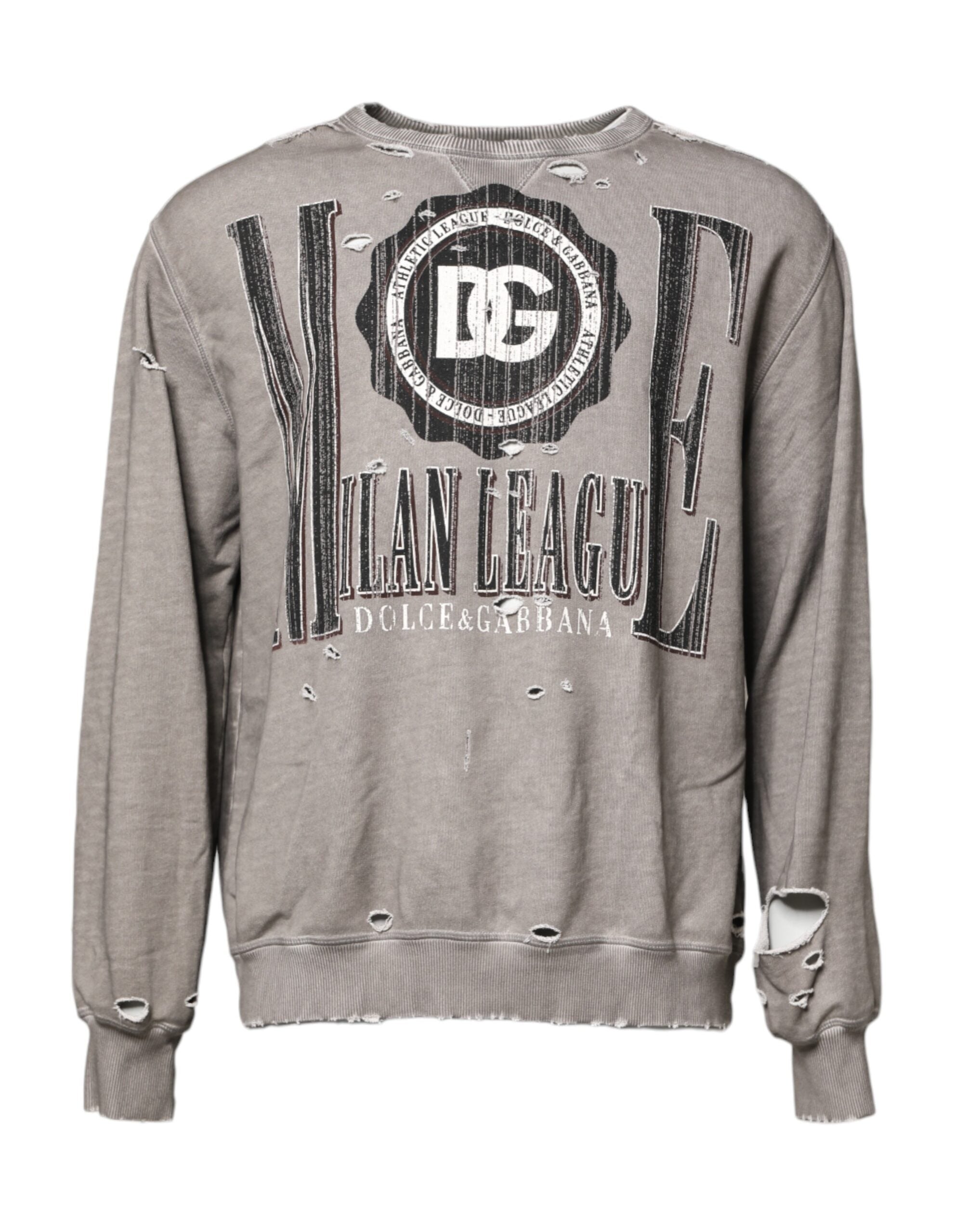 Gray Logo Print Crew Neck Pullover Sweater - ventzia