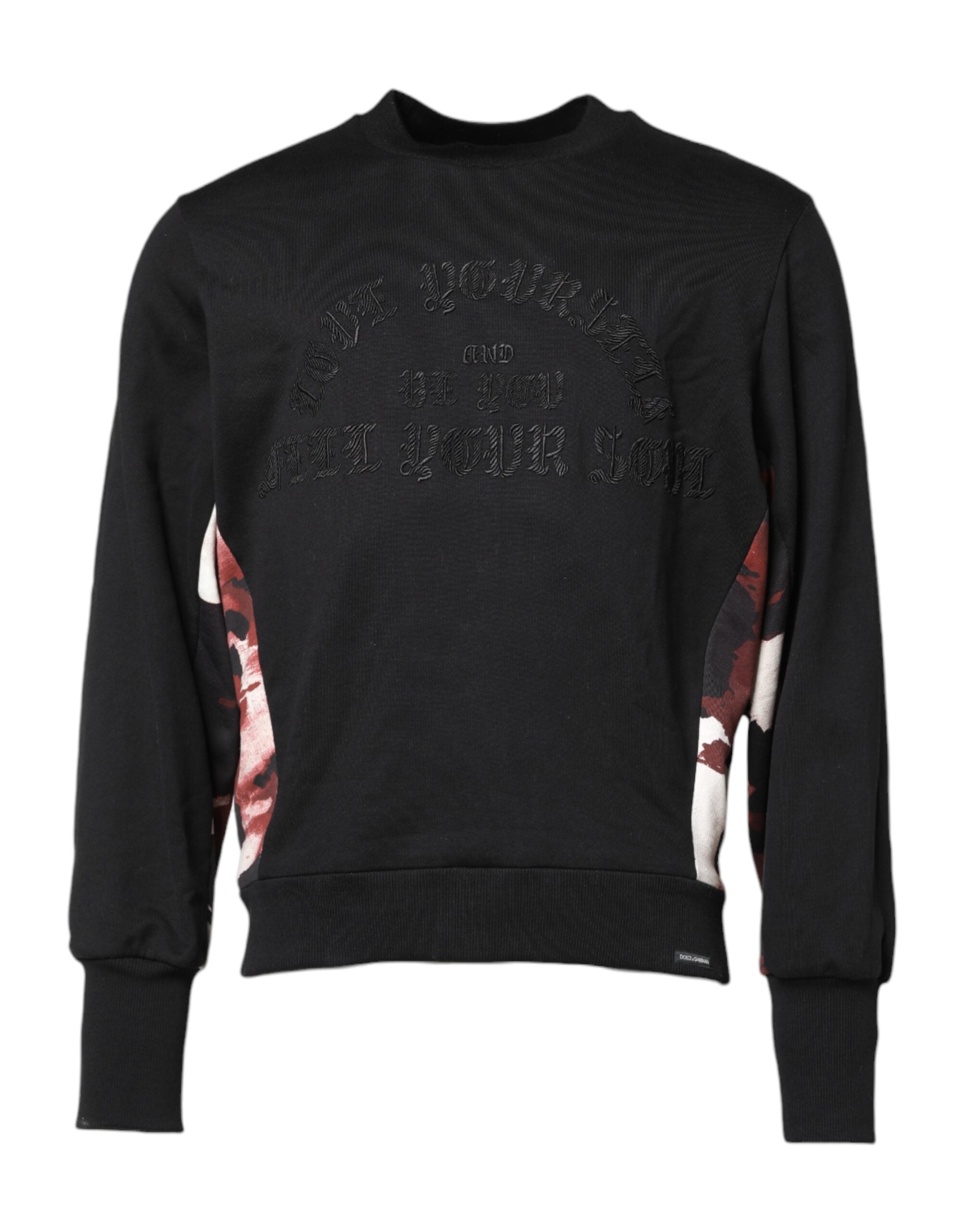 Black Embroidered Crew Neck Pullover Sweater - ventzia