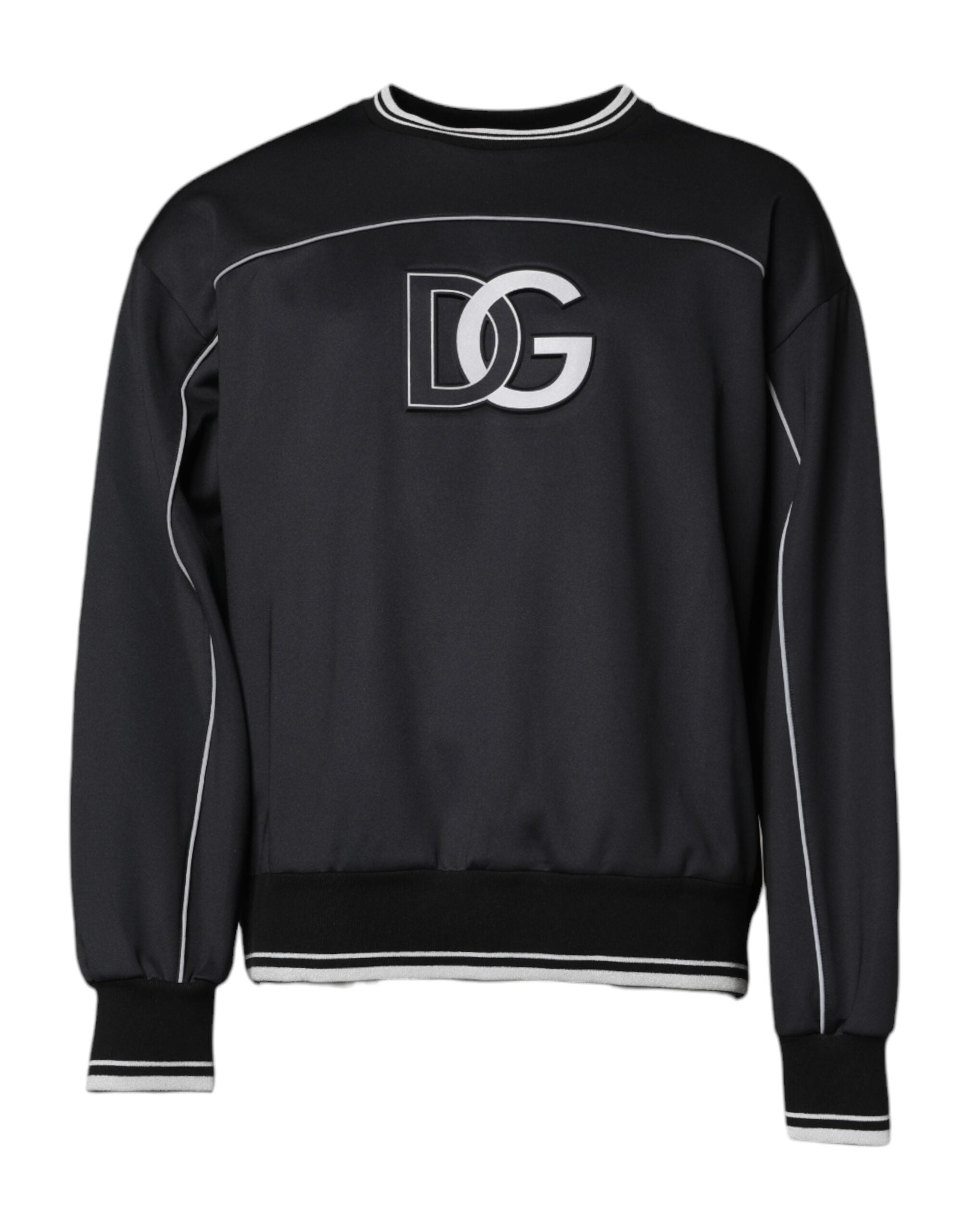 Black Logo Polyester Crew Neck Men Pullover Sweater - ventzia