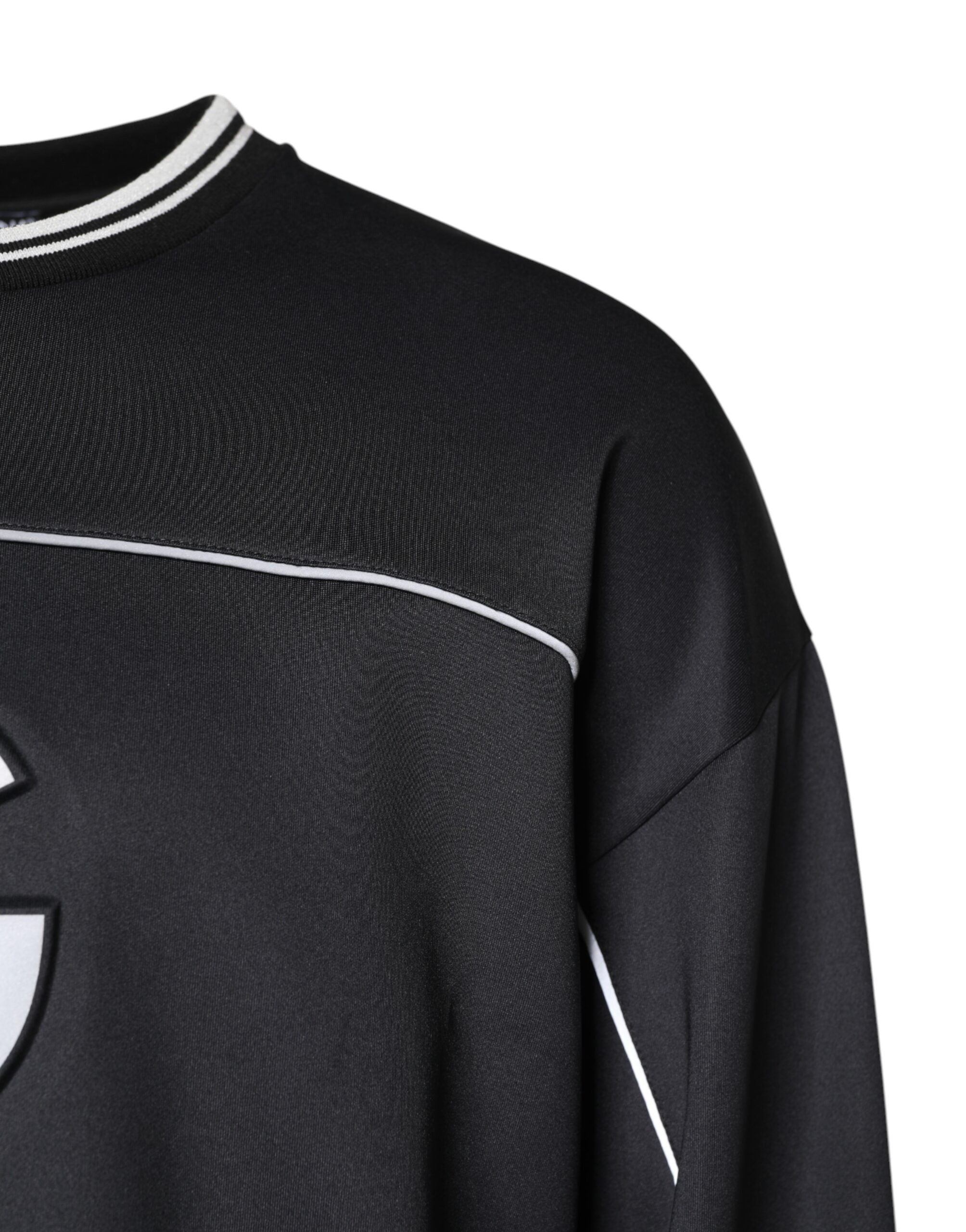 Black Logo Polyester Crew Neck Men Pullover Sweater - ventzia