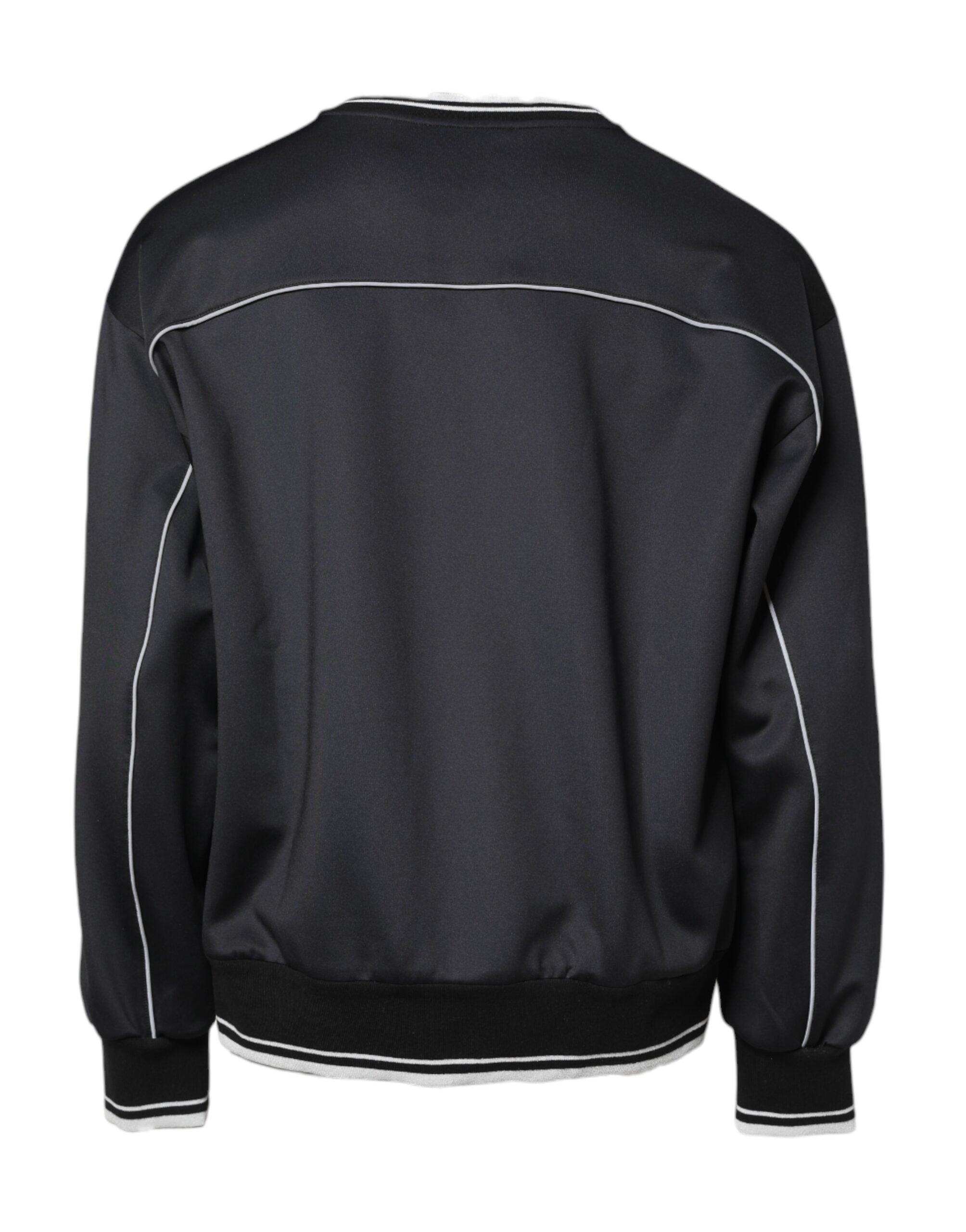 Black Logo Polyester Crew Neck Men Pullover Sweater - ventzia