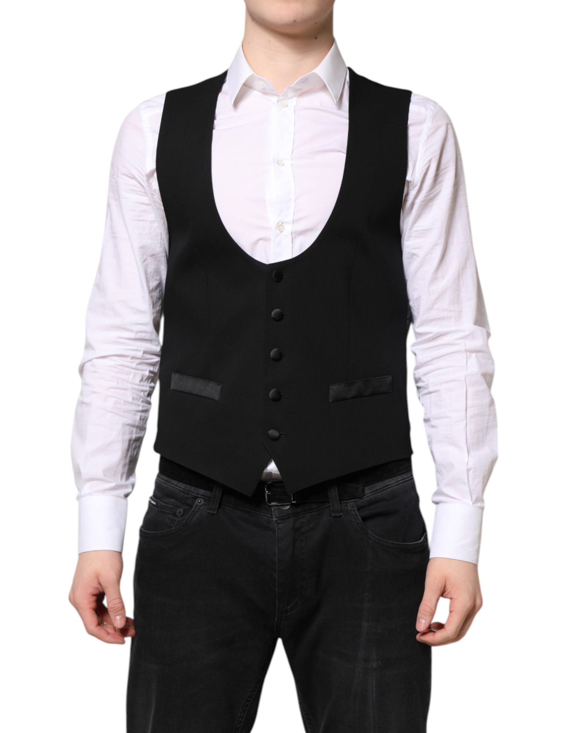 Black Wool Waistcoat Dress Formal Vest - ventzia