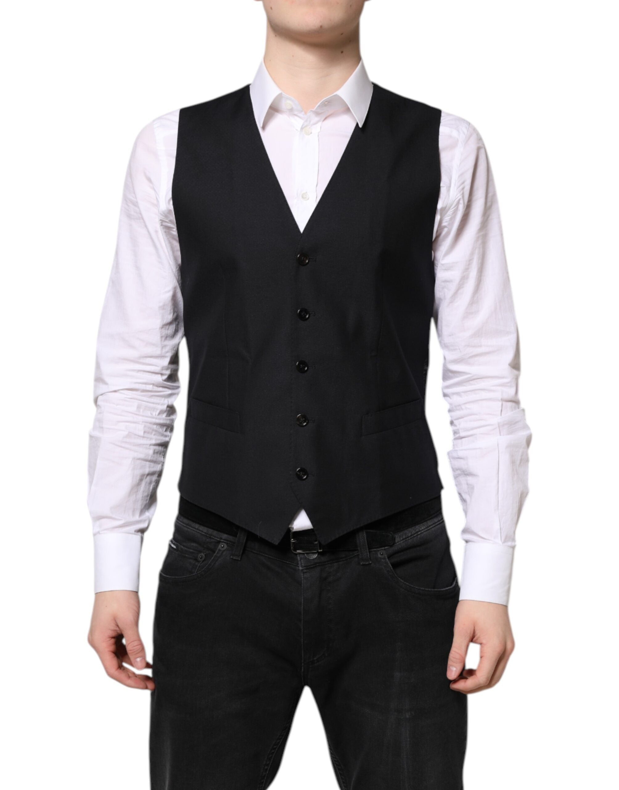 Black Wool Waistcoat Dress Formal Vest - ventzia