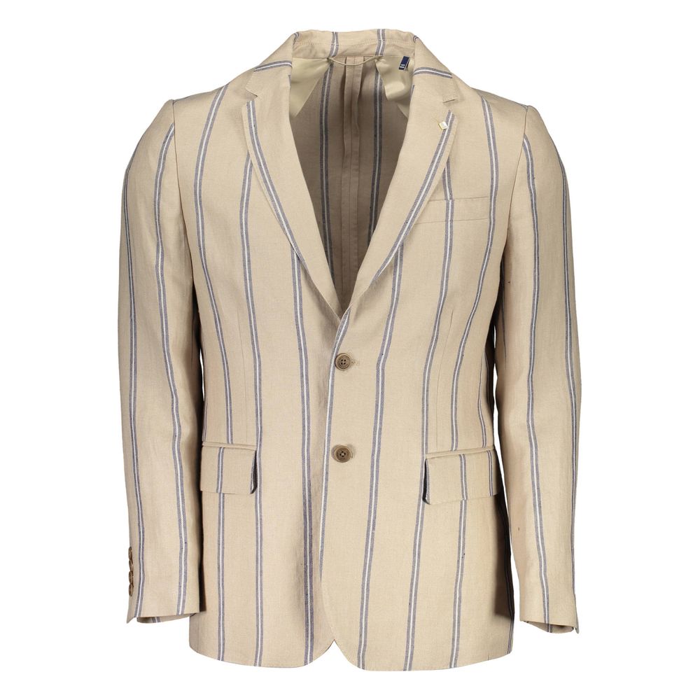 Beige Linen Men Jacket - ventzia