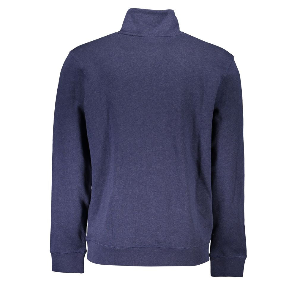 Blue Cotton Men Sweater with Half Zip Closure