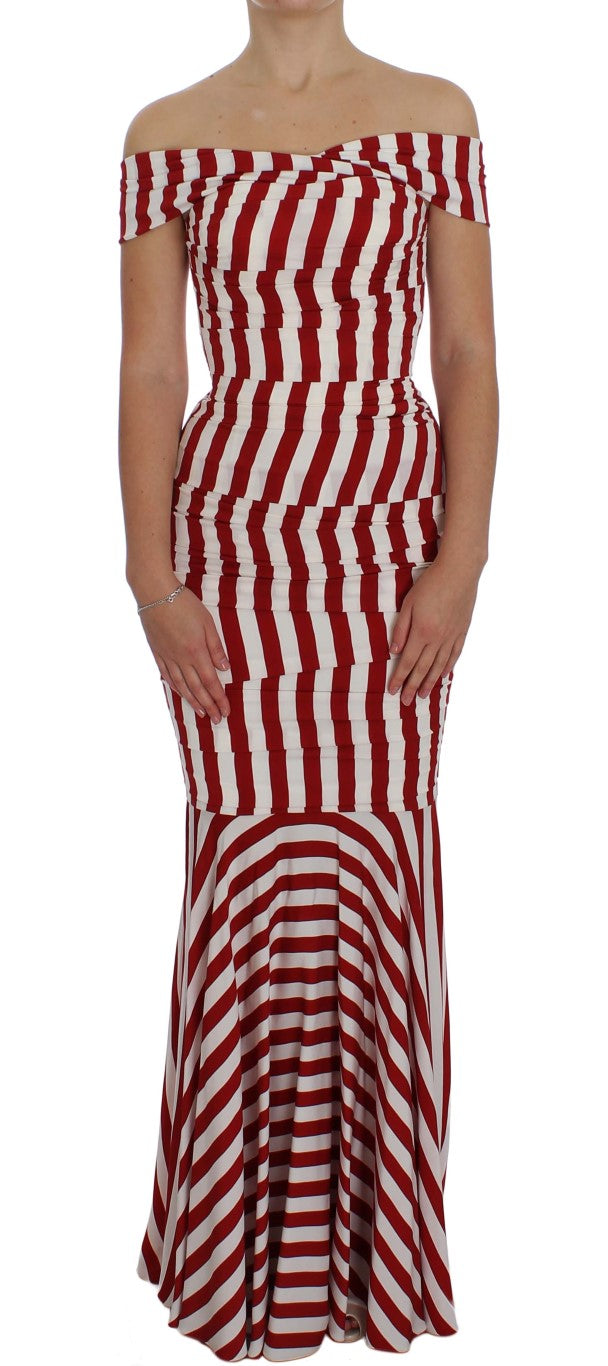Elegant Red and White Striped Silk Bodycon Dress - ventzia