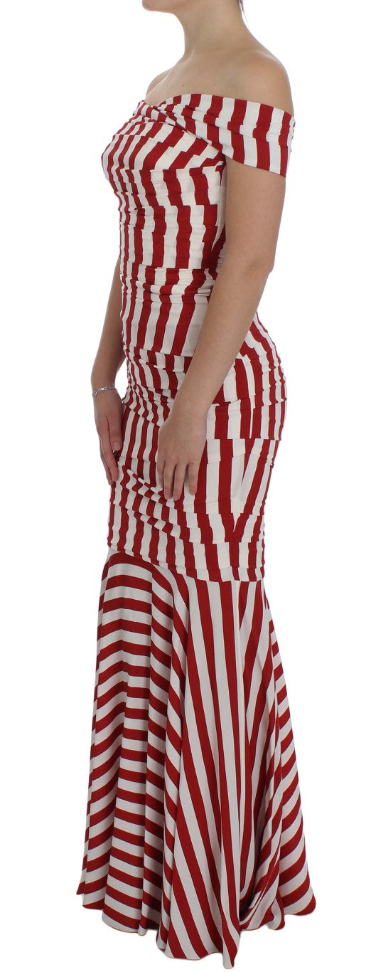 Elegant Red and White Striped Silk Bodycon Dress - ventzia
