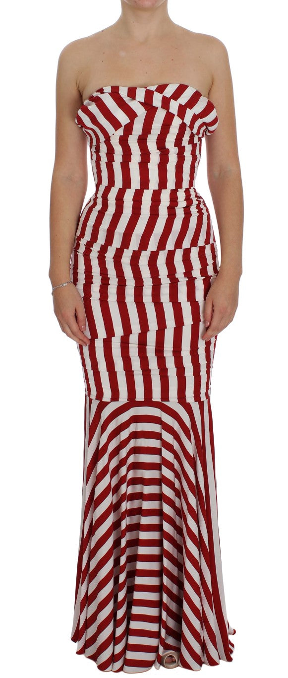 Elegant Red and White Striped Silk Bodycon Dress - ventzia