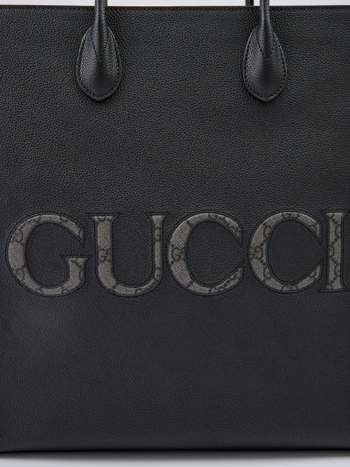 Black Leather Logo Medium Tote Bag - ventzia